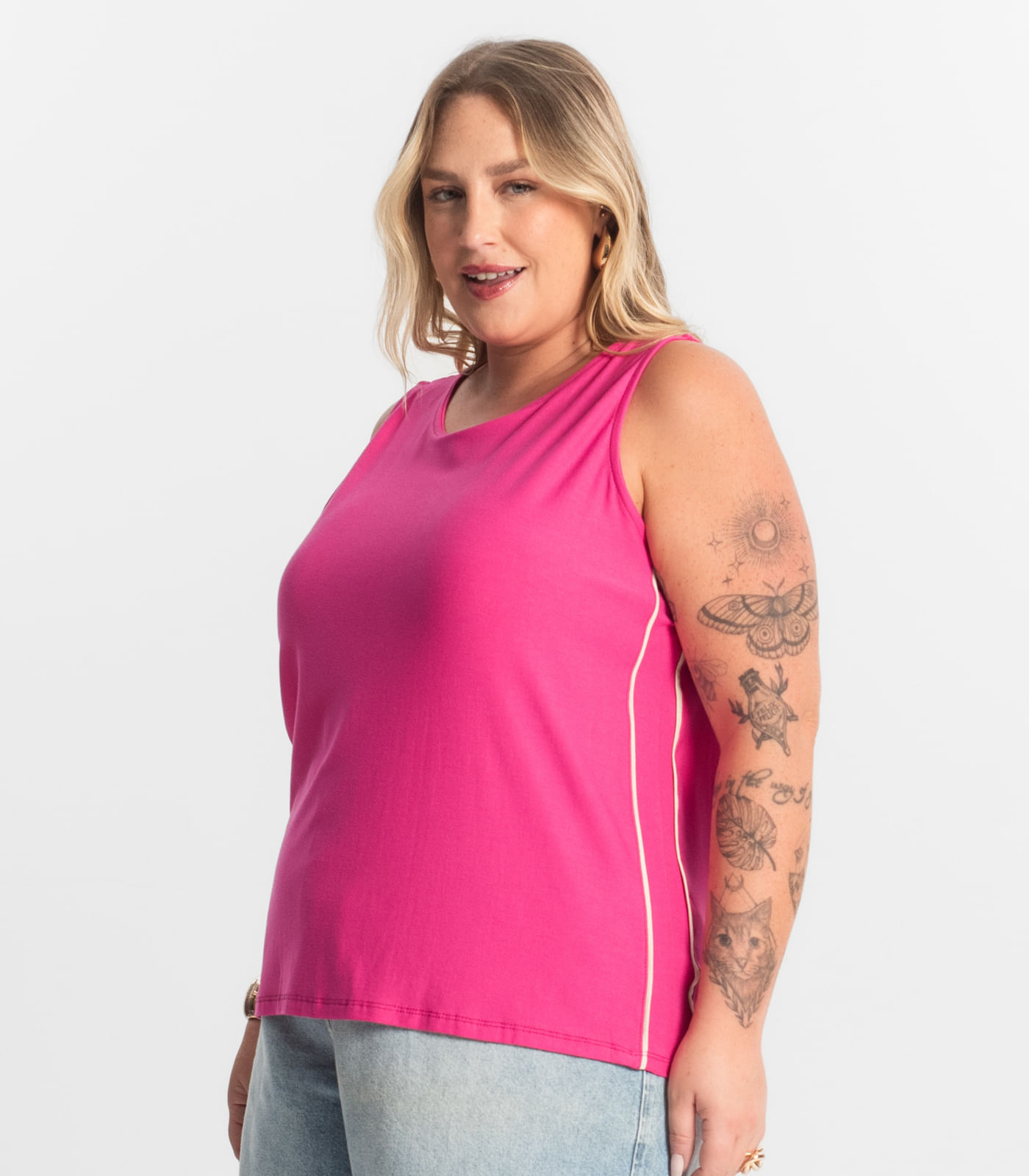 Regata Viscose Lisa Plus Size Secret Glam Rosa - Imagem 12