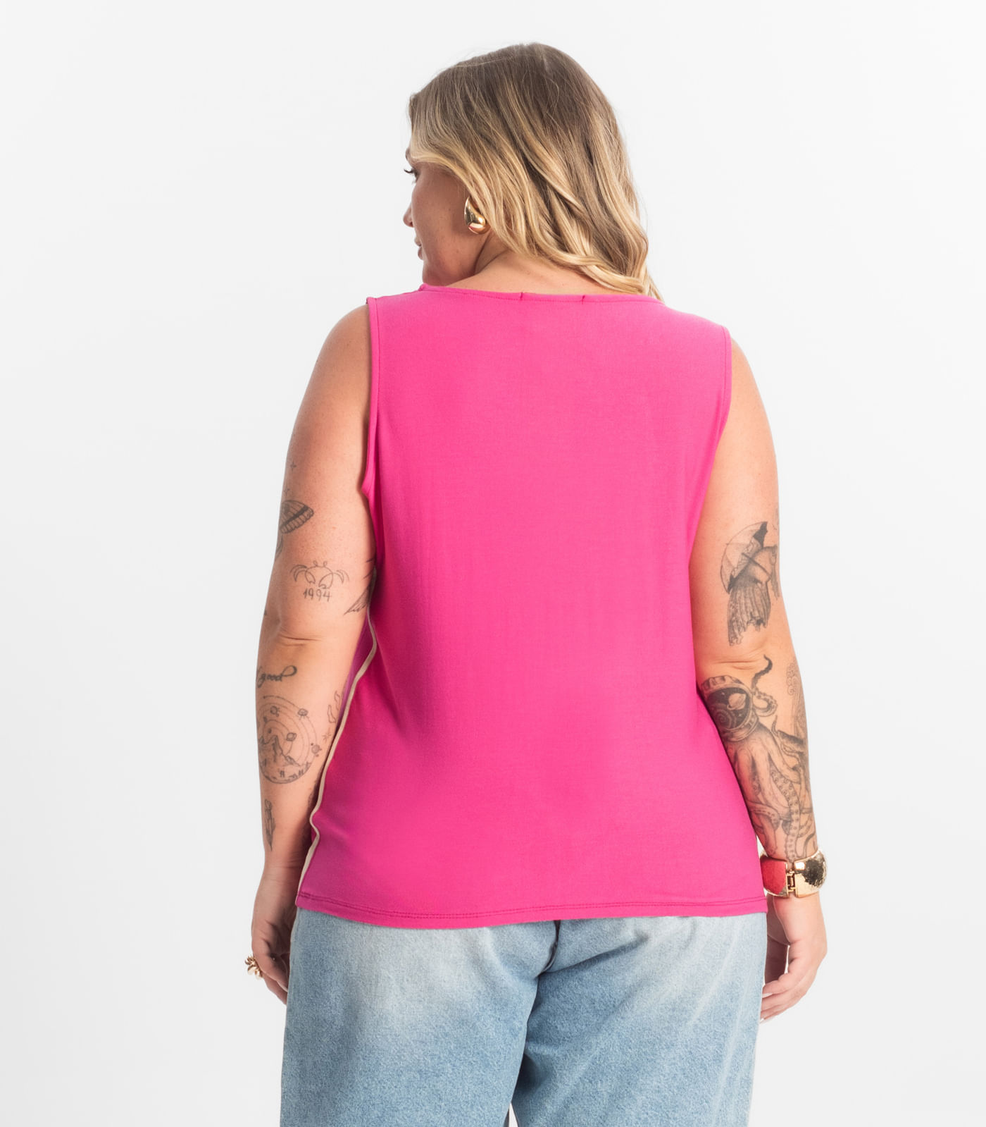 Regata Viscose Lisa Plus Size Secret Glam Rosa - Imagem 13