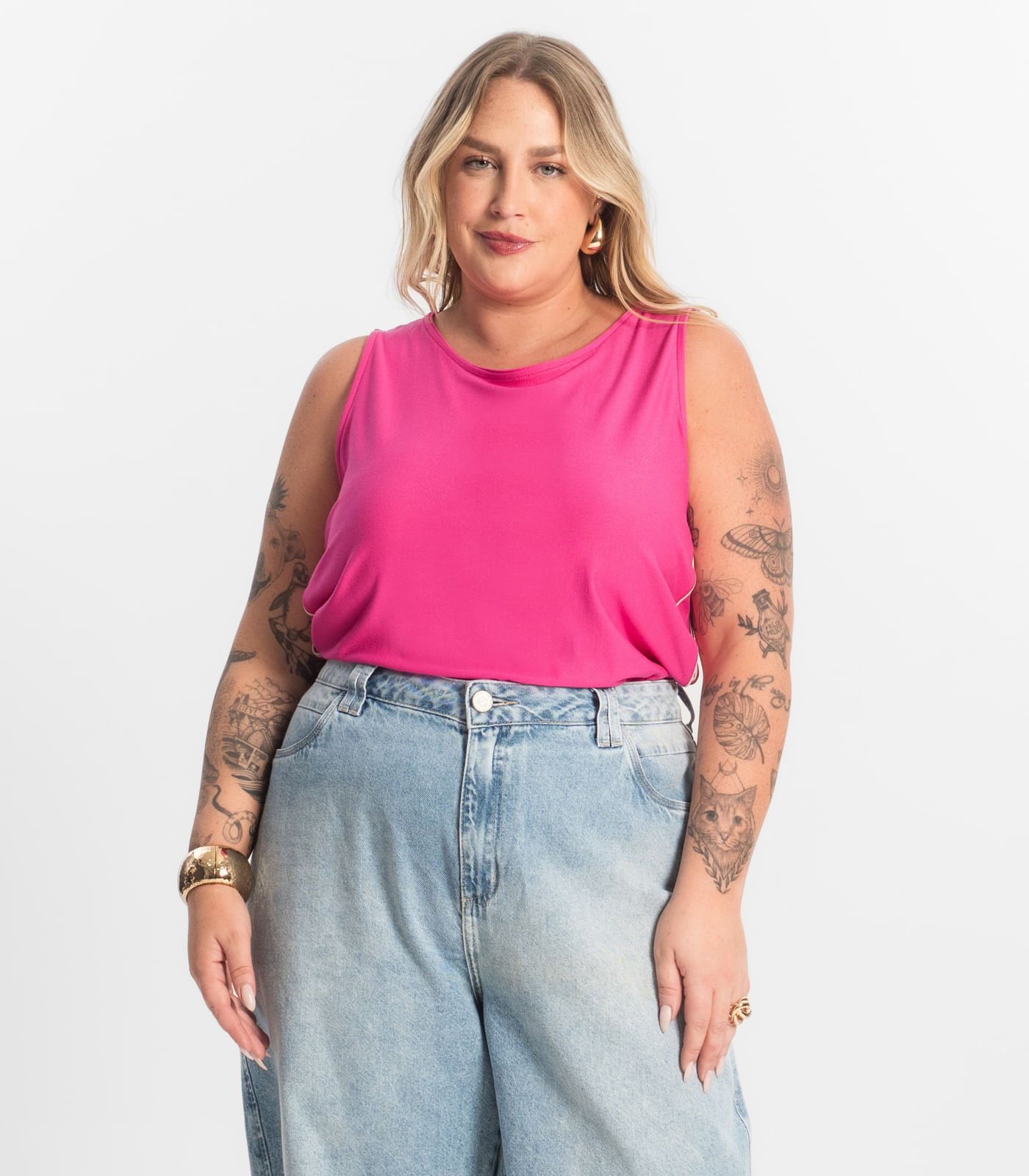 Regata Viscose Lisa Plus Size Secret Glam Rosa - Imagem 16
