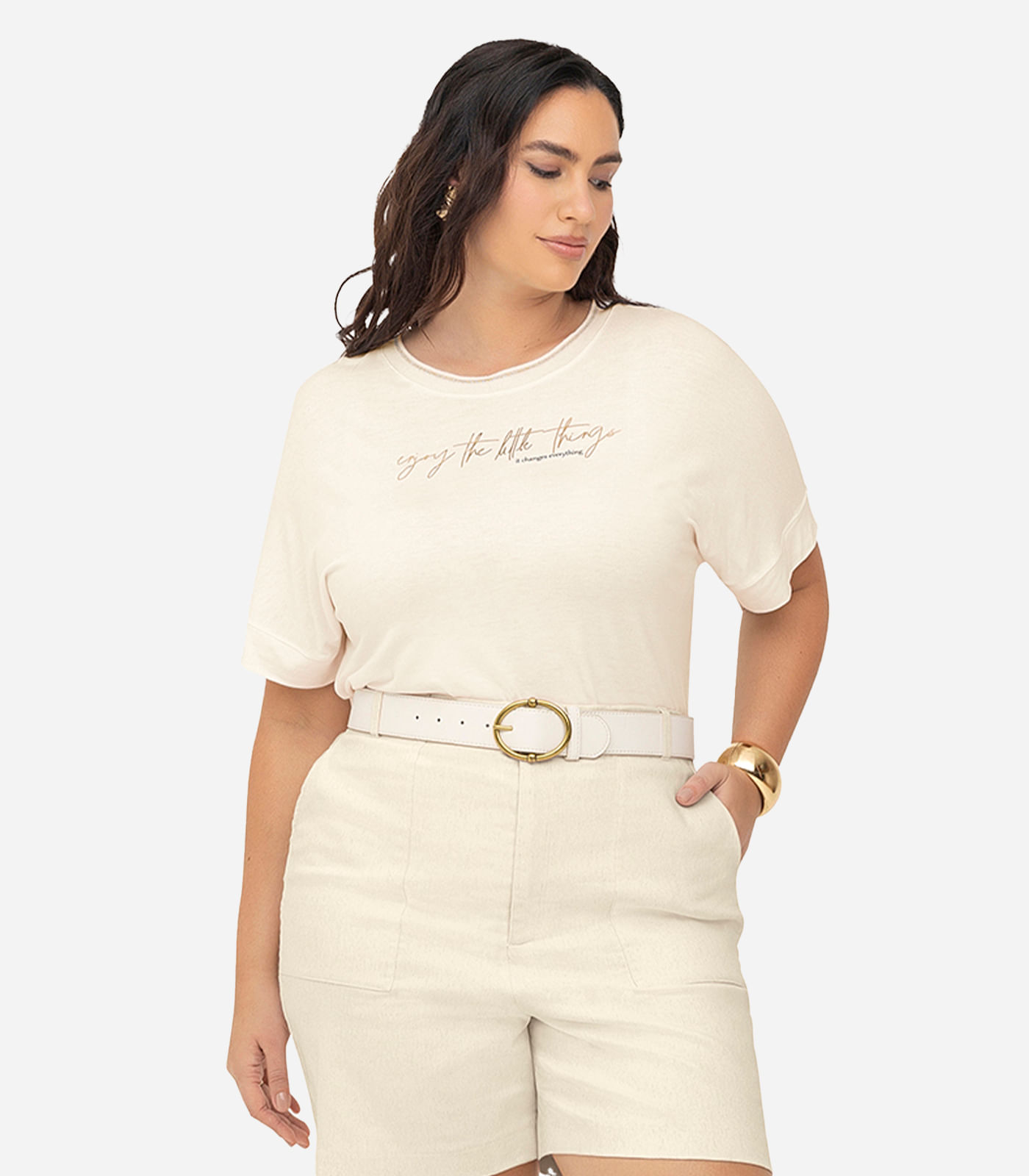 T- Shirt Feminina Manga Curta Secret Glam Bege