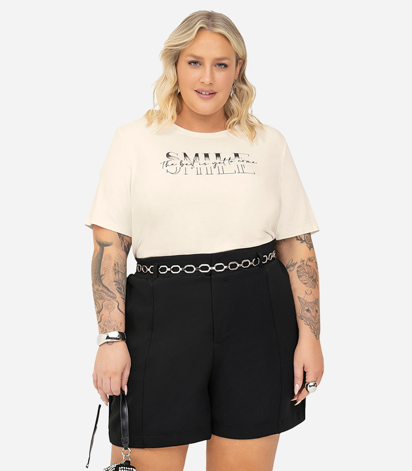 Camiseta Feminina Plus Size Secret Glam Bege - Imagem 3