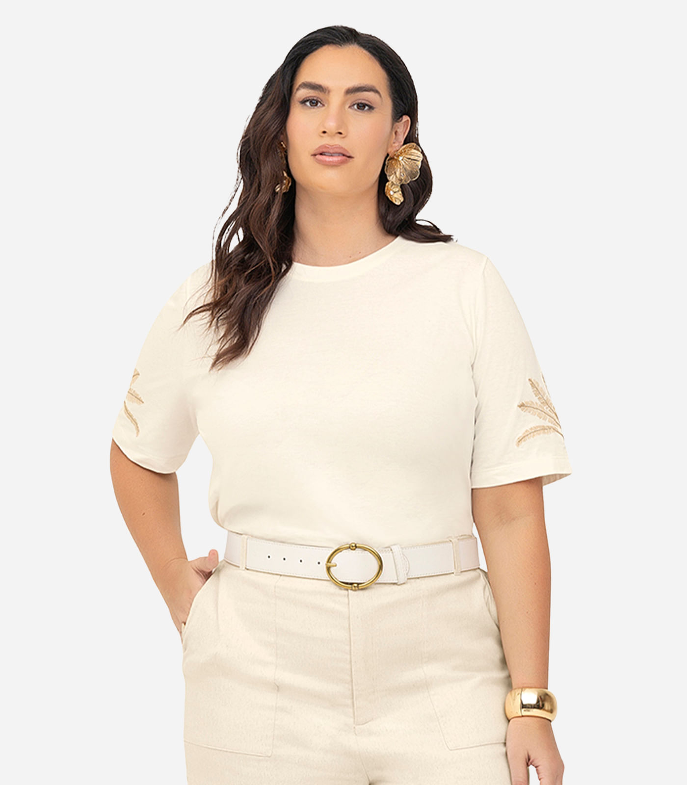 Blusa Feminina Manga Curta Secret Glam Bege