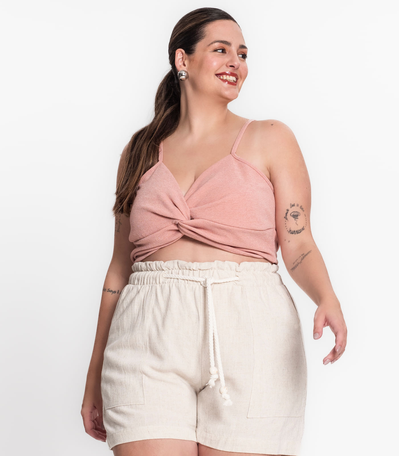 Blusa Cropped Feminina Plus Size Secret Glam Rosa