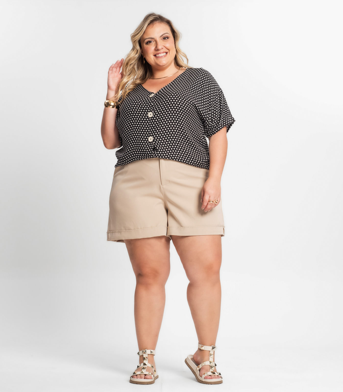 Camisa Feminina Plus Size Estampada Secret Glam Preto - Imagem 11