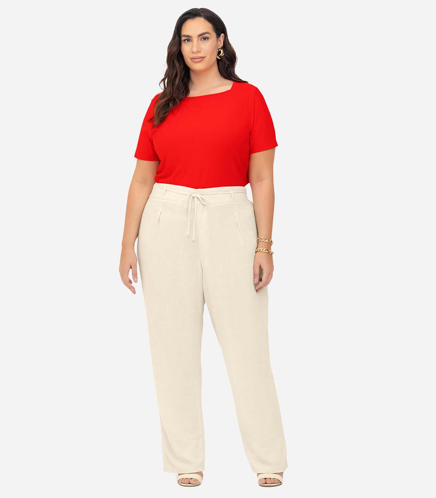 Calça Feminina Reta Secret Glam Bege - Imagem 7