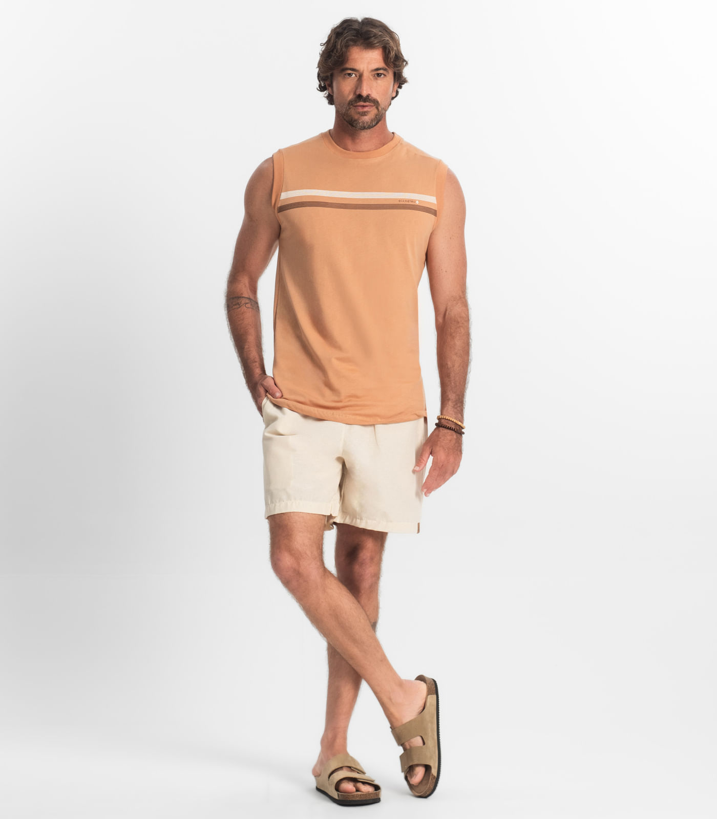 Regata Masculina Meia Malha Diametro Marrom - Imagem 4