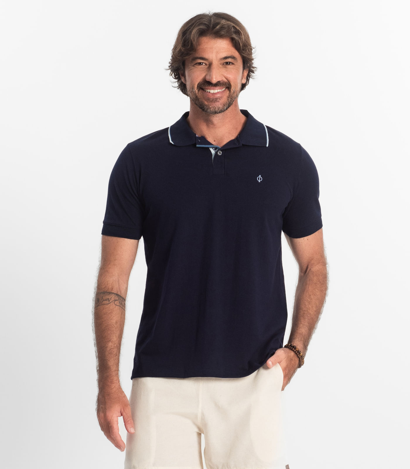 Polo Masculina Pique Diametro Azul