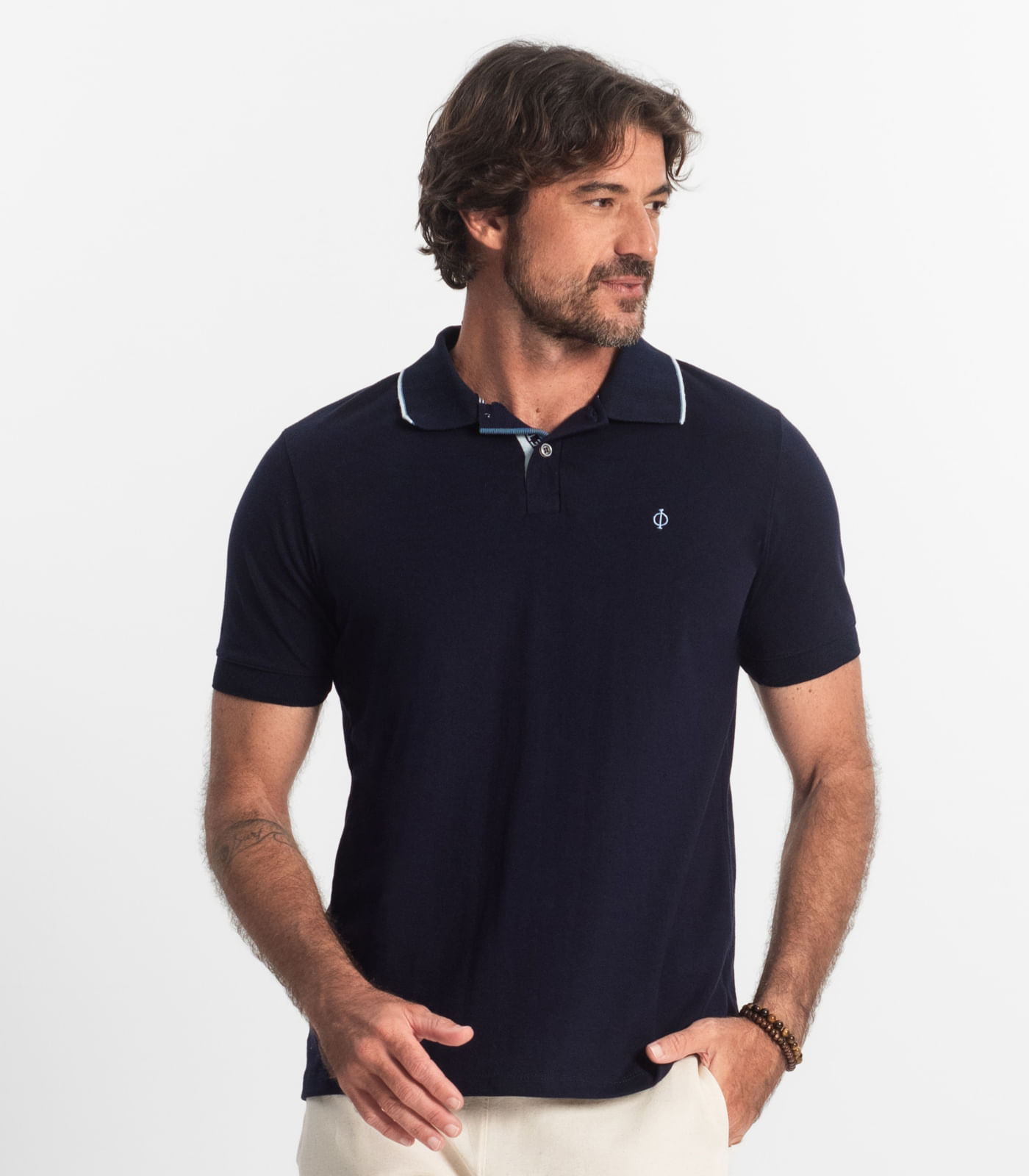 Polo Masculina Pique Diametro Azul - Imagem 2