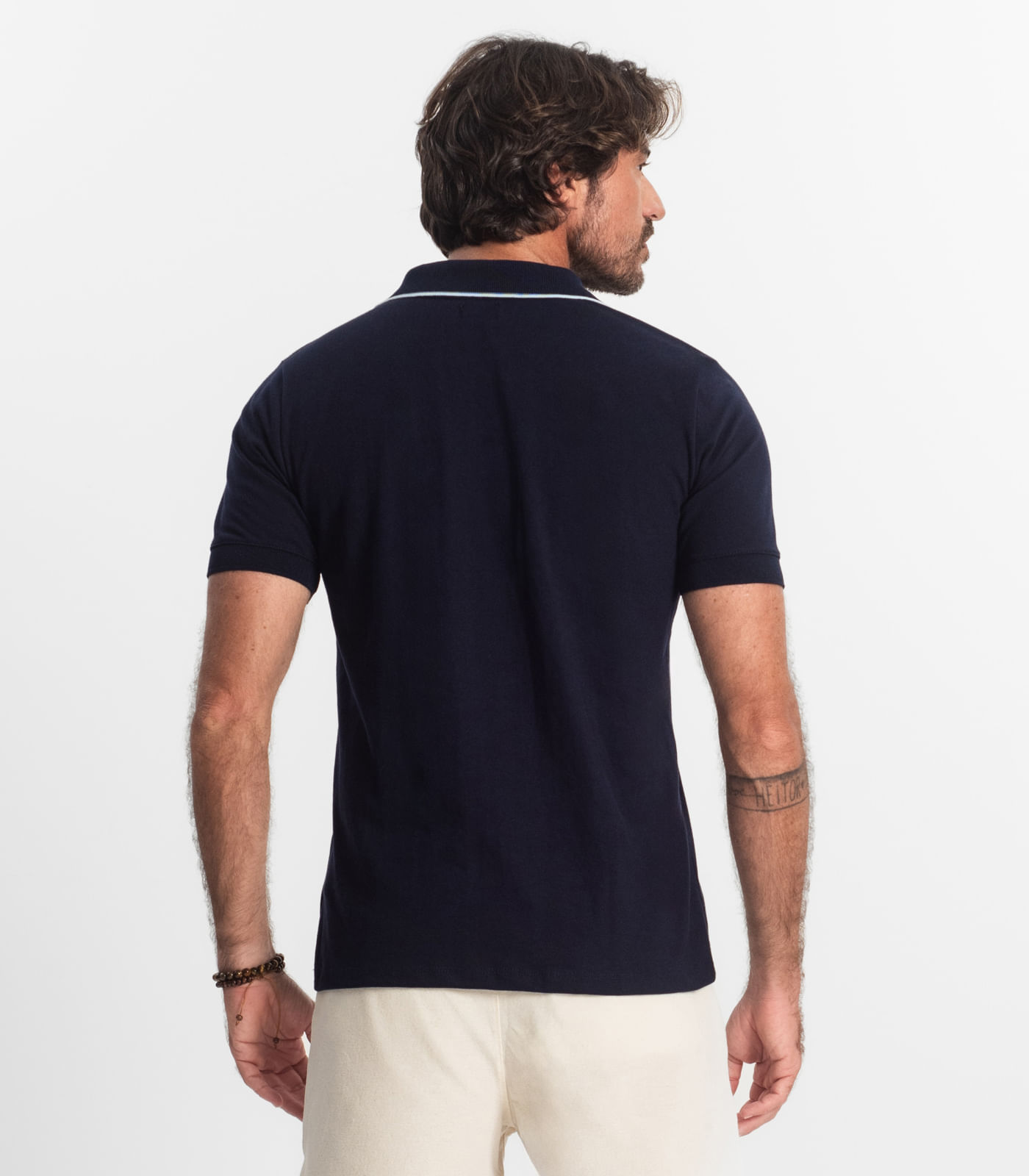 Polo Masculina Pique Diametro Azul - Imagem 3