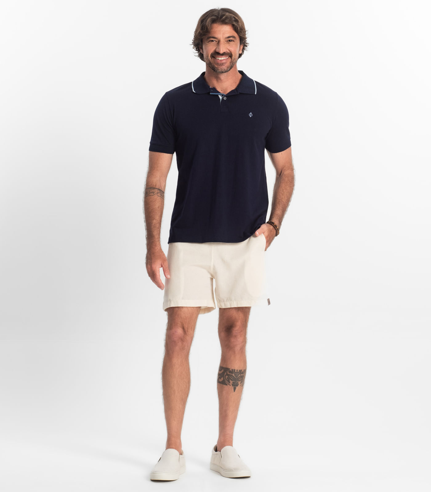 Polo Masculina Pique Diametro Azul - Imagem 4
