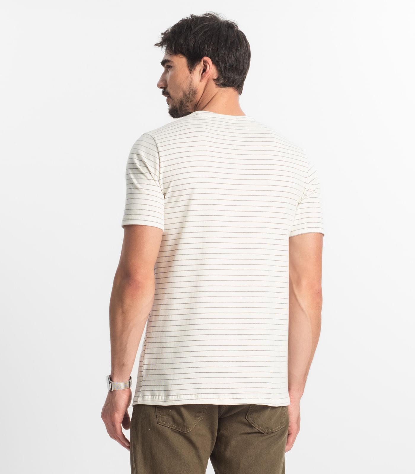 Camiseta Masculina Cotton Listrado Diametro Bege - Imagem 3