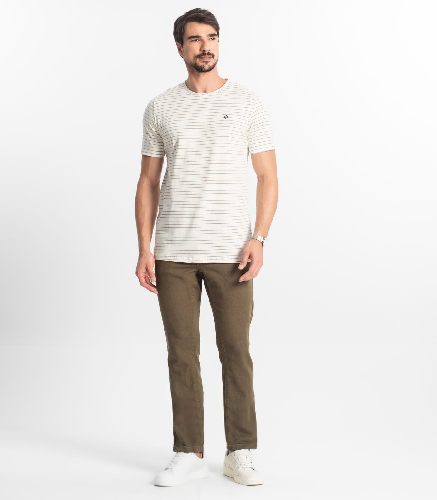 Camiseta Masculina Cotton Listrado Diametro Bege - Imagem 14