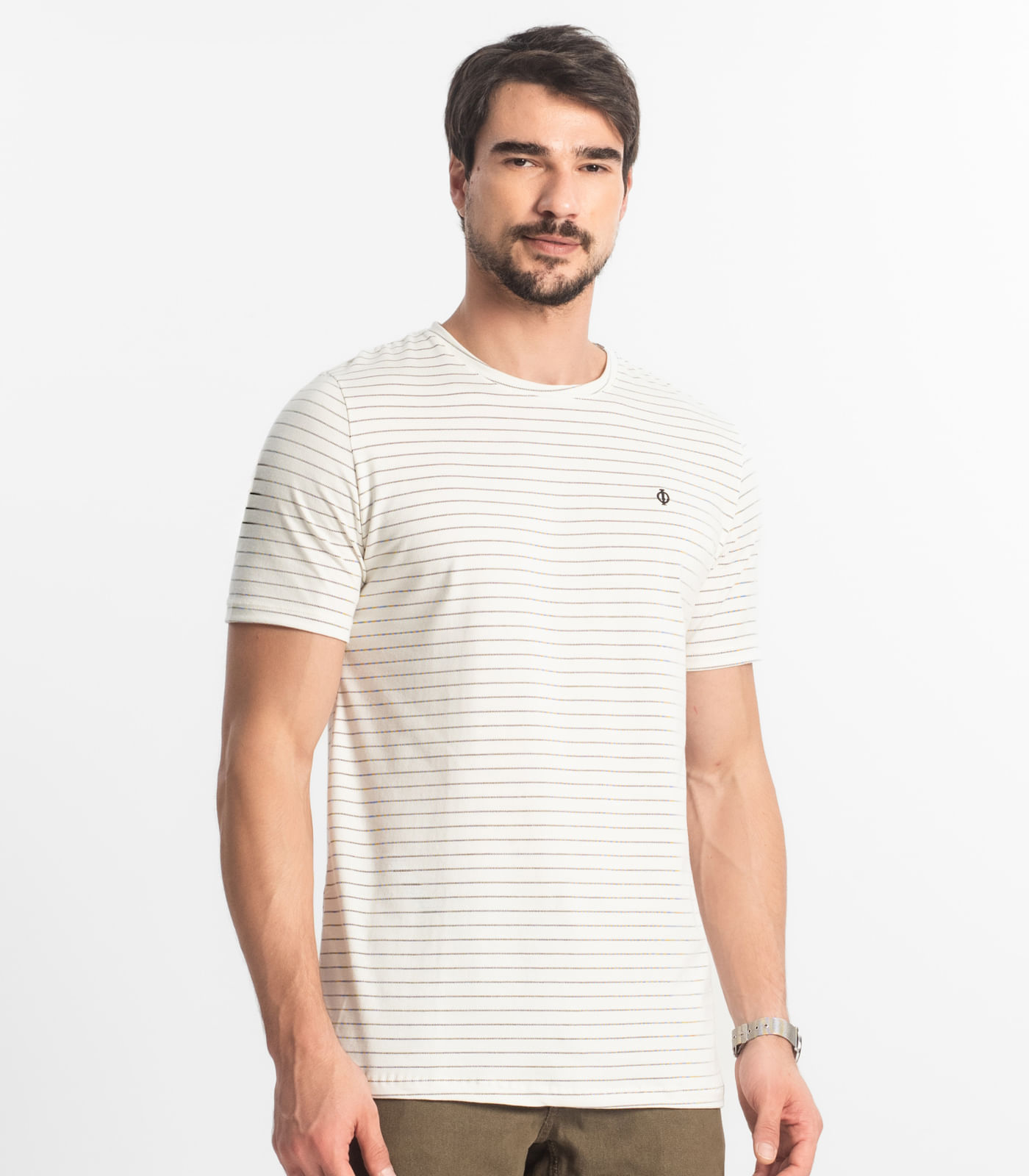 Camiseta Masculina Cotton Listrado Diametro Bege - Imagem 7