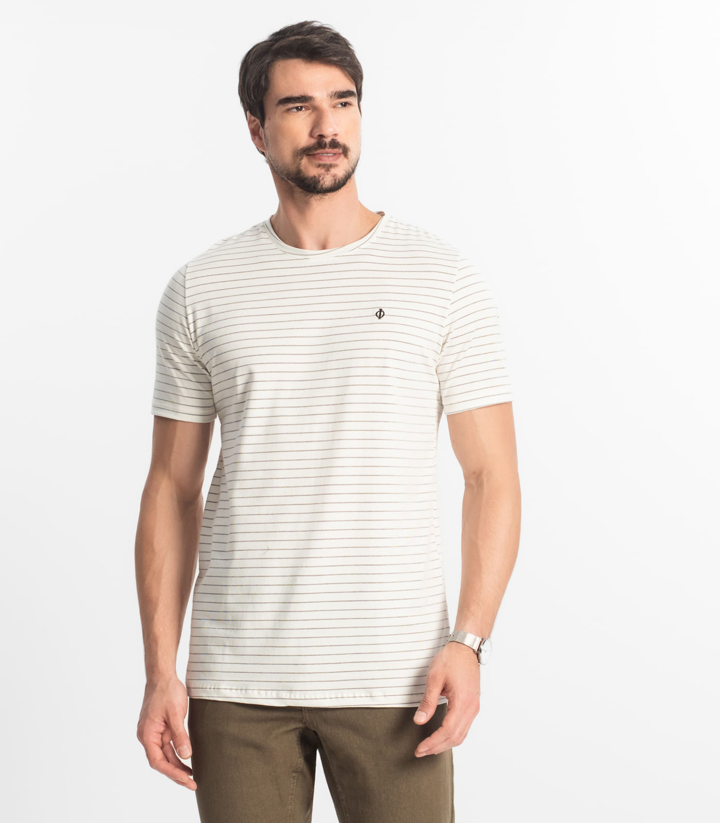 Camiseta Masculina Cotton Listrado Diametro Bege - Imagem 16