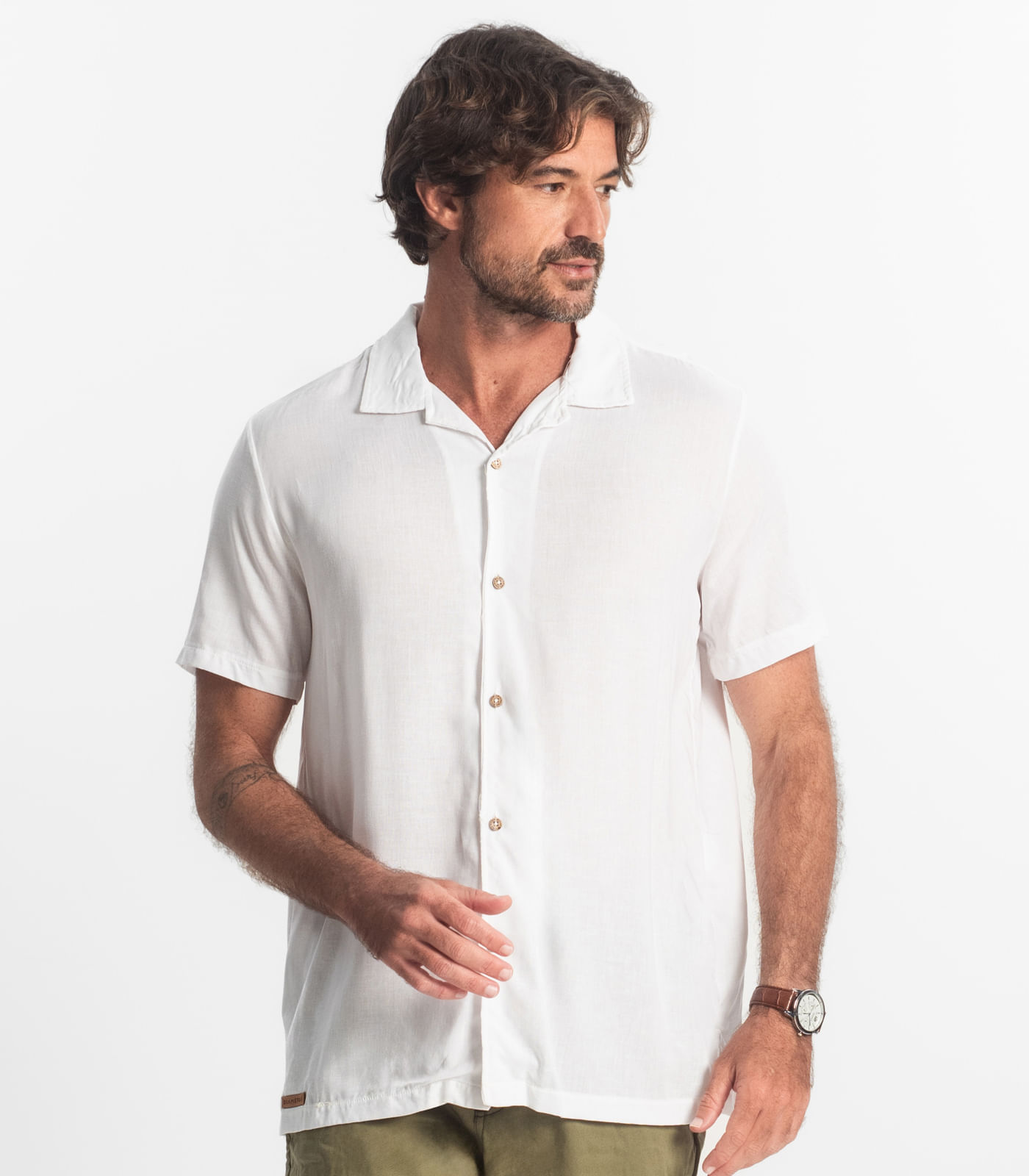 Camisa Masculina Viscolinho Diametro Bege - Imagem 6