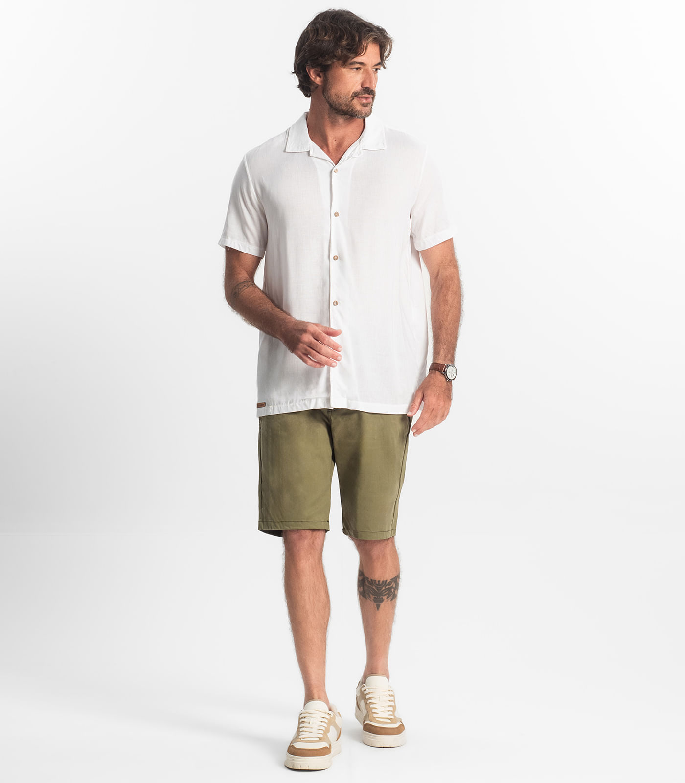 Camisa Masculina Viscolinho Diametro Bege - Imagem 14