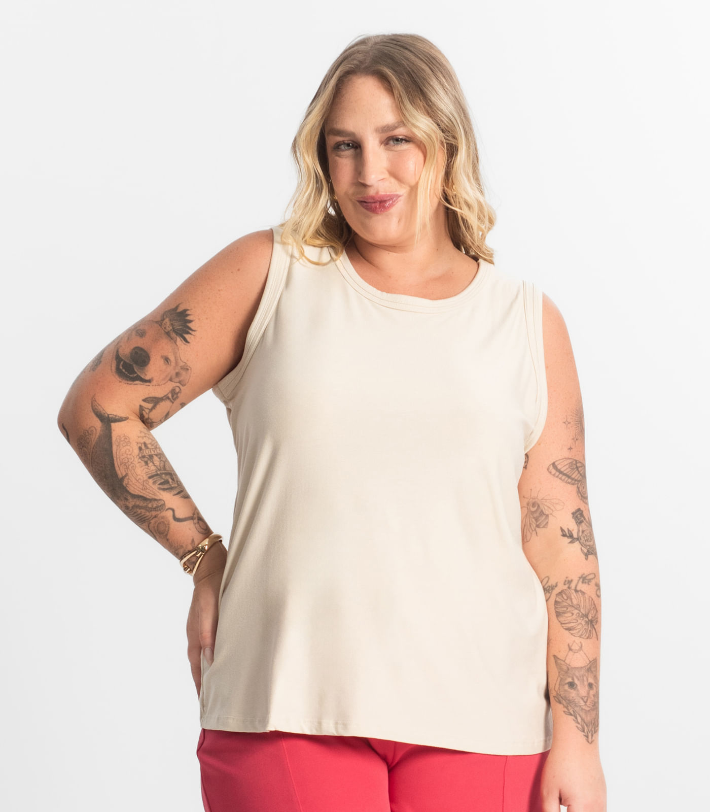 Regata Feminina Plus Size Secret Glam Bege - Imagem 2