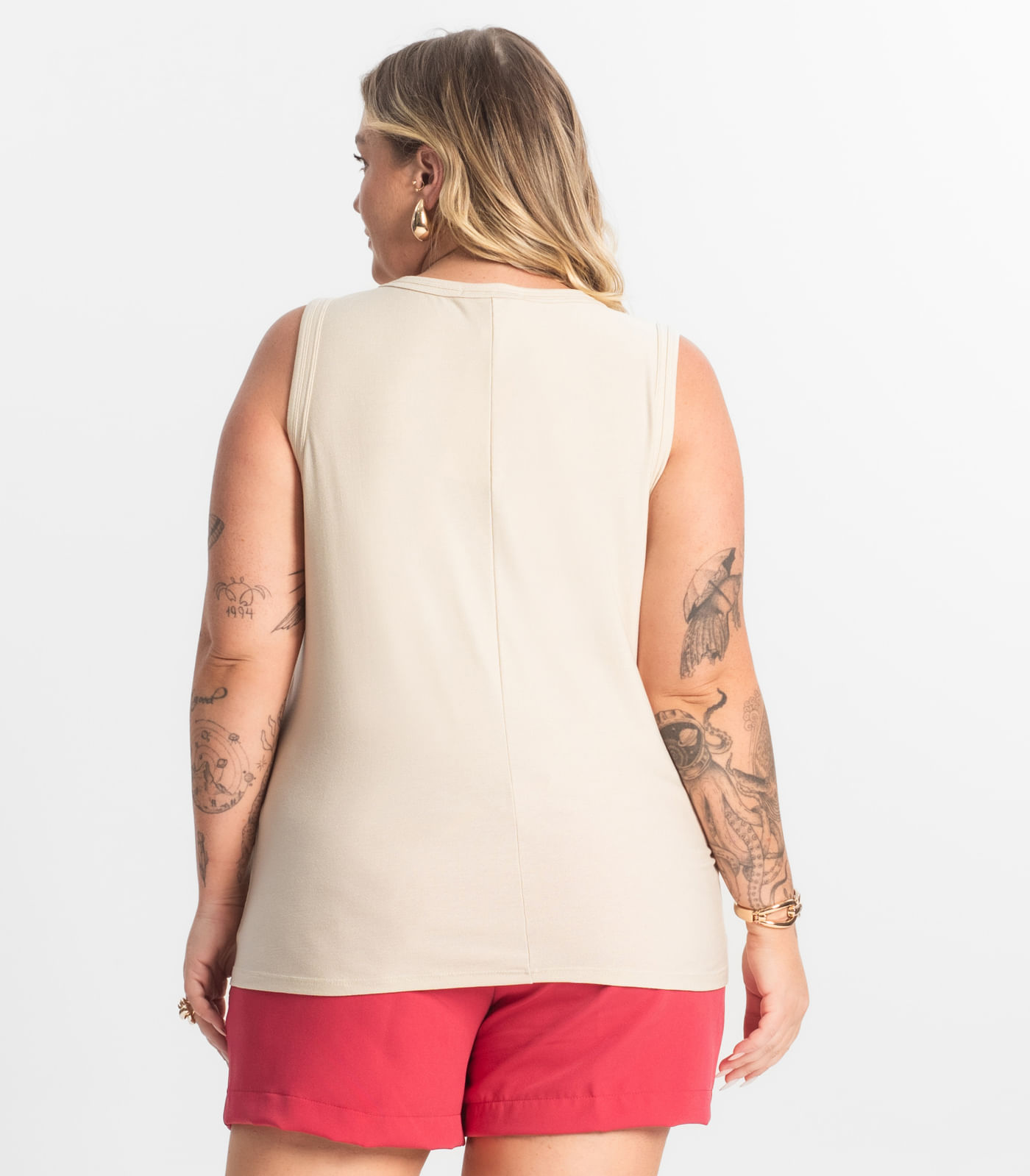 Regata Feminina Plus Size Secret Glam Bege - Imagem 3