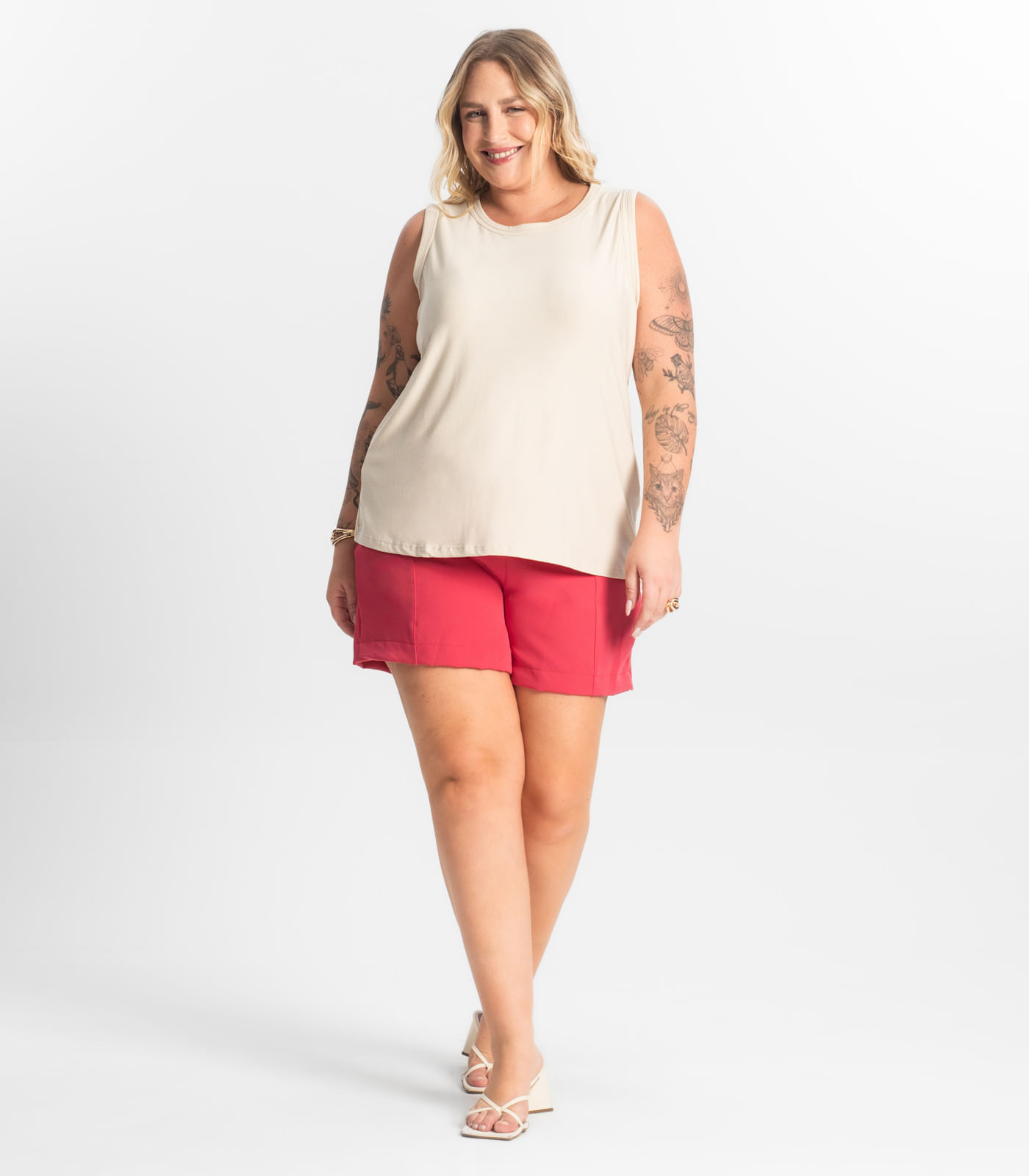 Regata Feminina Plus Size Secret Glam Bege - Imagem 4