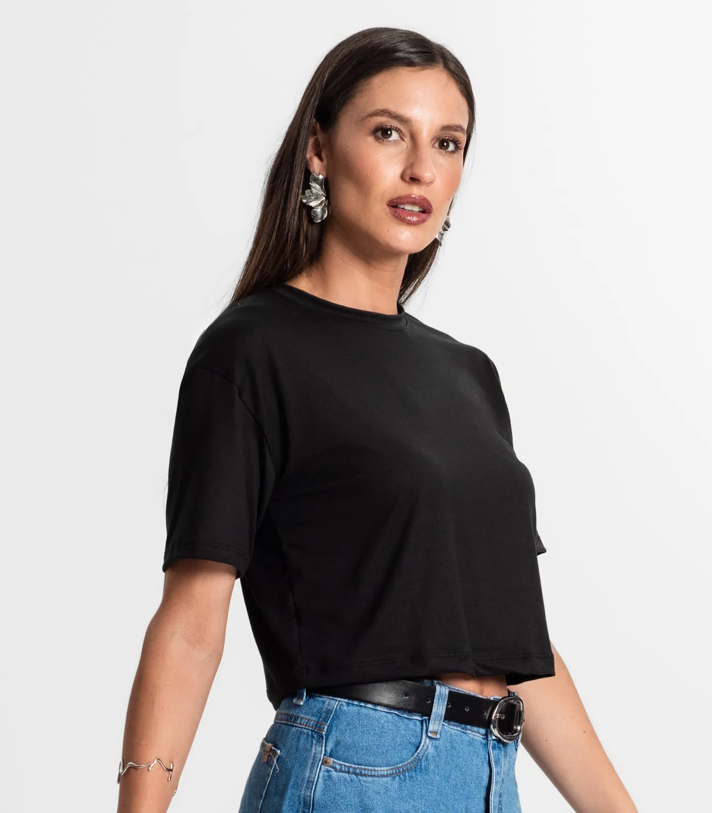 Blusa Cropped Manga Curta Rovitex Preto - Imagem 2