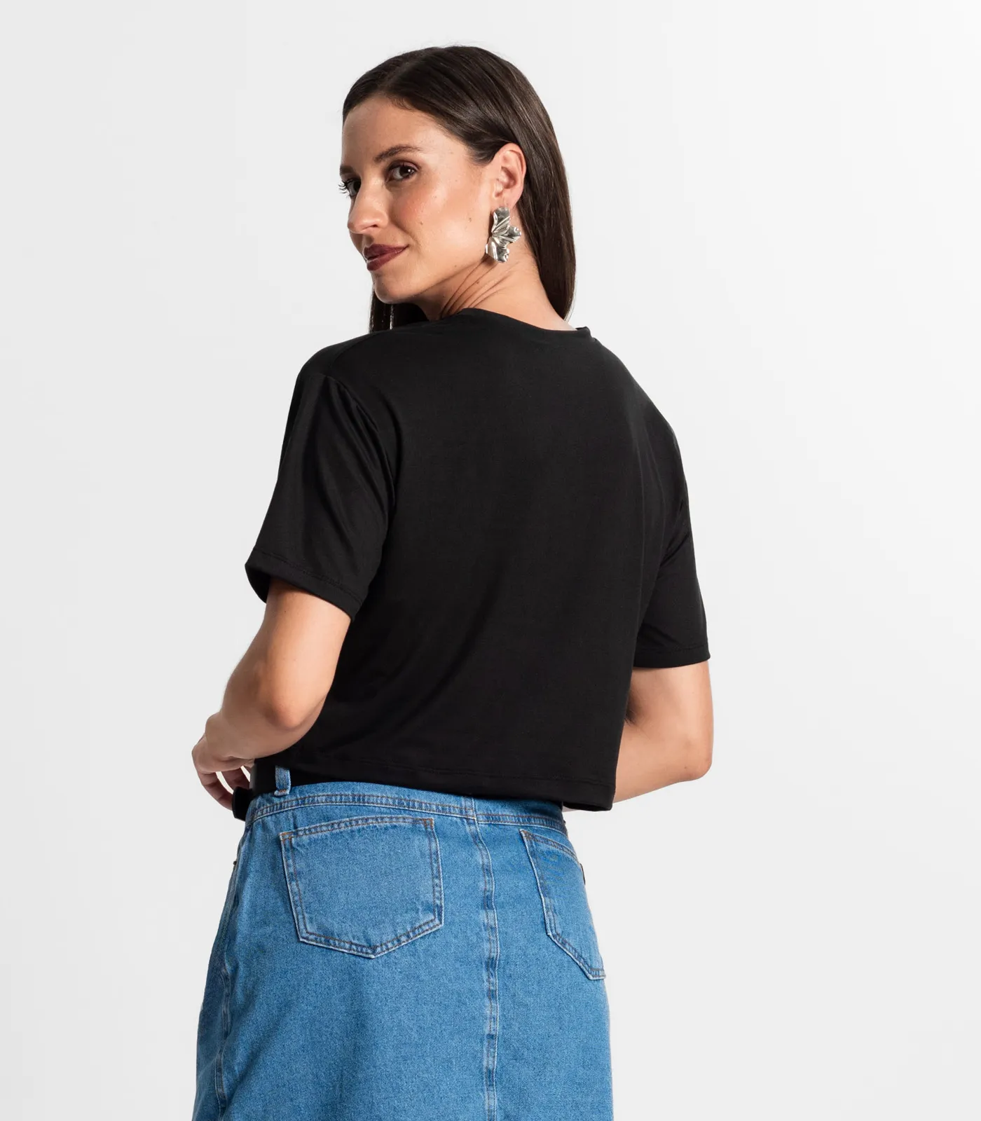 Blusa Cropped Manga Curta Rovitex Preto - Imagem 3