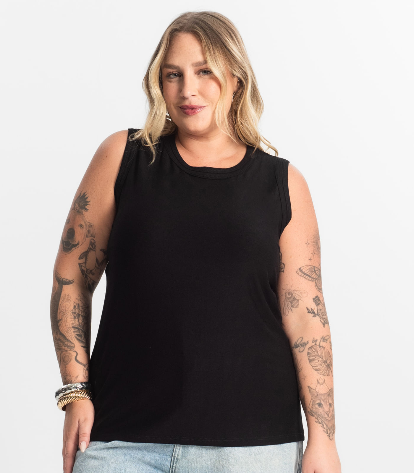 Regata Feminina Plus Size Secret Glam Preto - Imagem 2