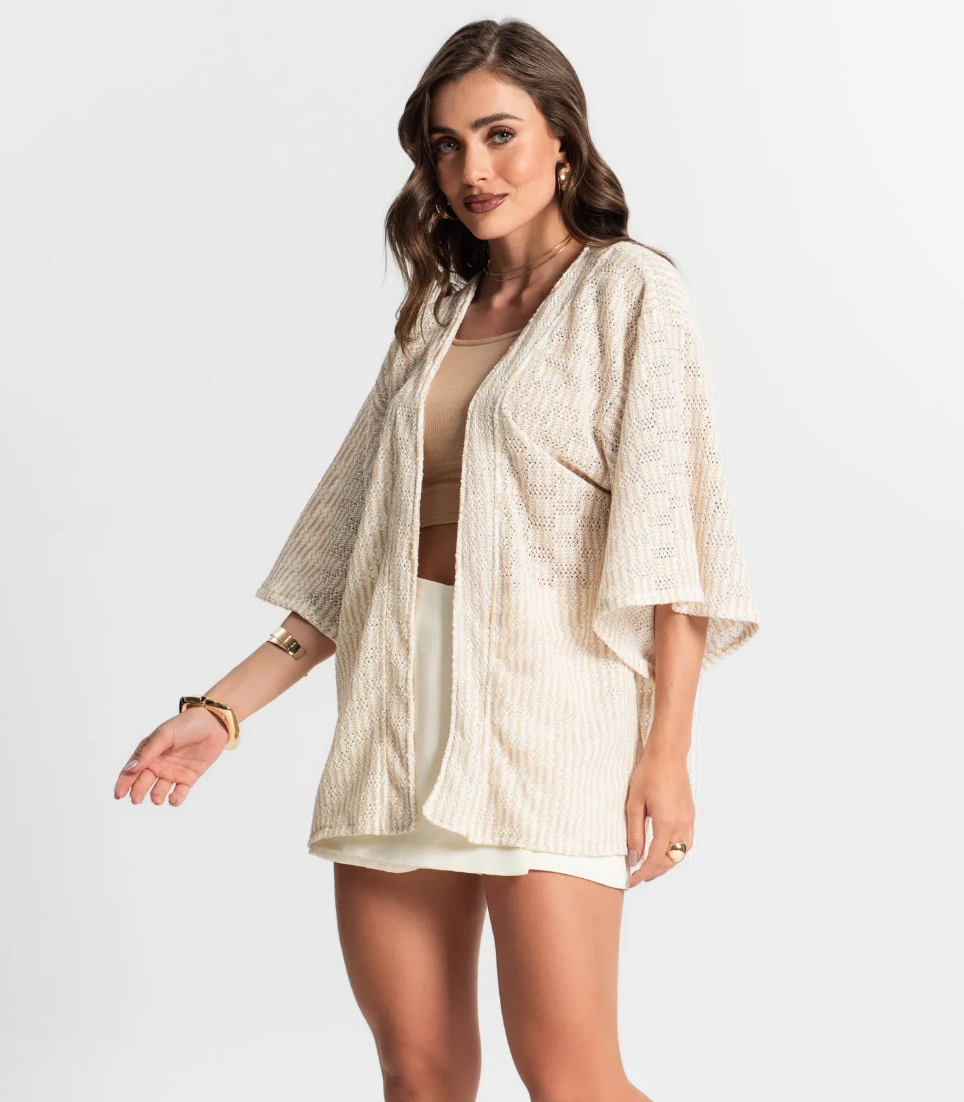 Kimono Feminino Em Tricot Endless Bege - Imagem 2