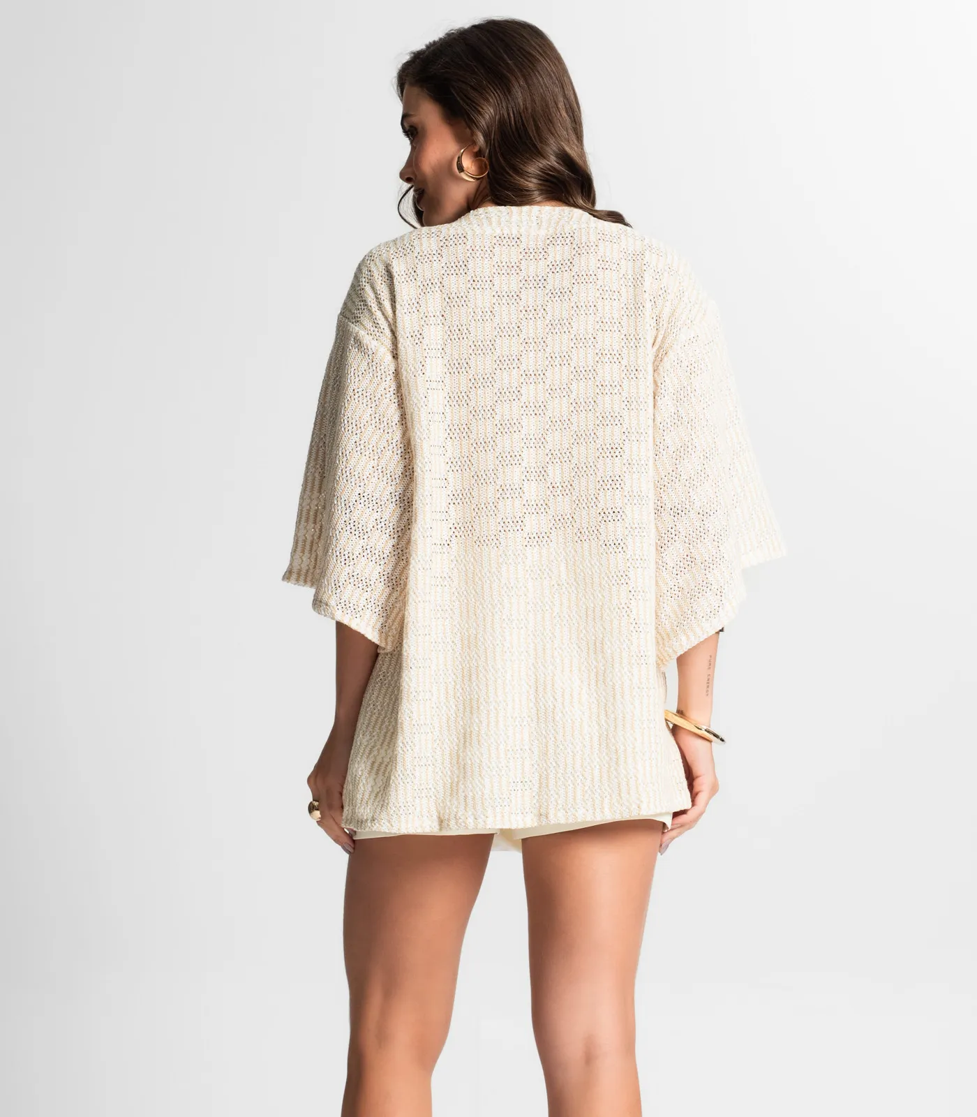 Kimono Feminino Em Tricot Endless Bege - Imagem 3
