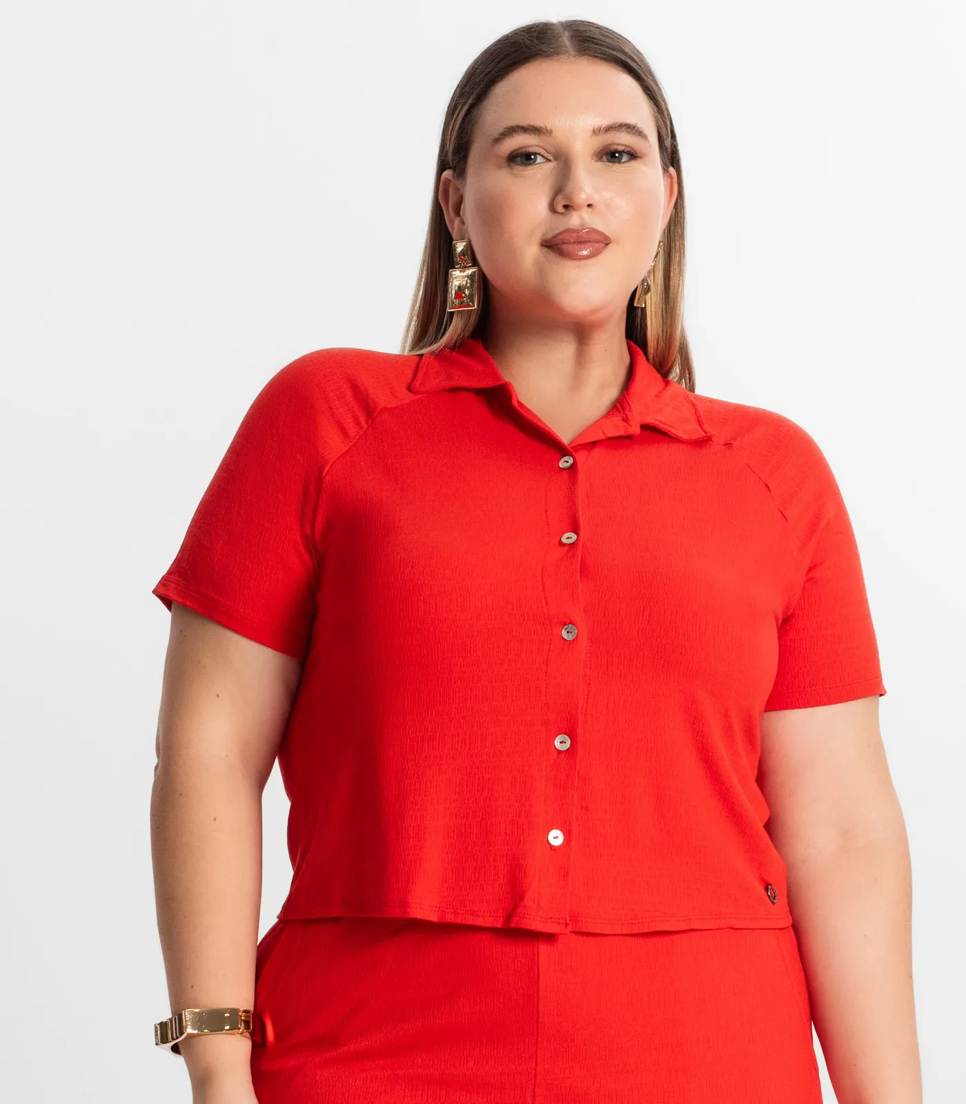 Conjunto Plus Size Camisa Com Bermuda Secret Glam Laranja - Imagem 2