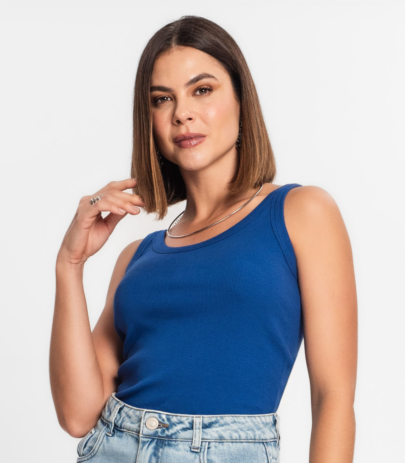 Regata Feminina Em Ribana Rovitex Azul - Imagem 2