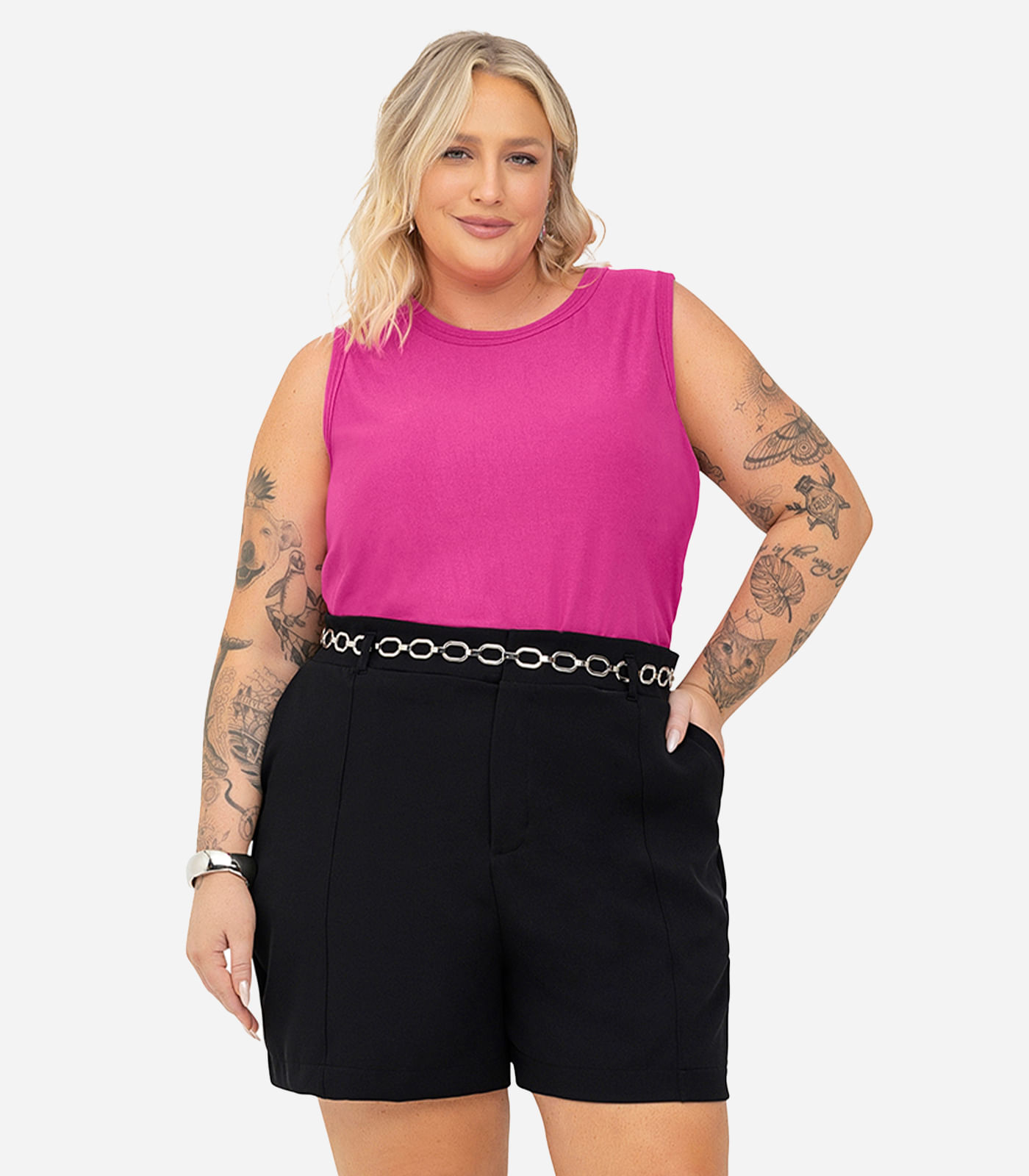 Regata Feminina Plus Size Secret Glam Rosa