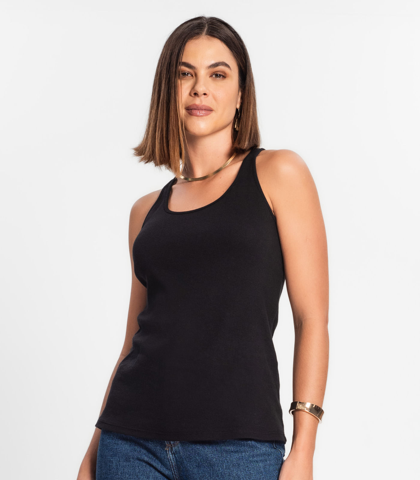 Regata Feminina Em Ribana Rovitex Preto - Imagem 2