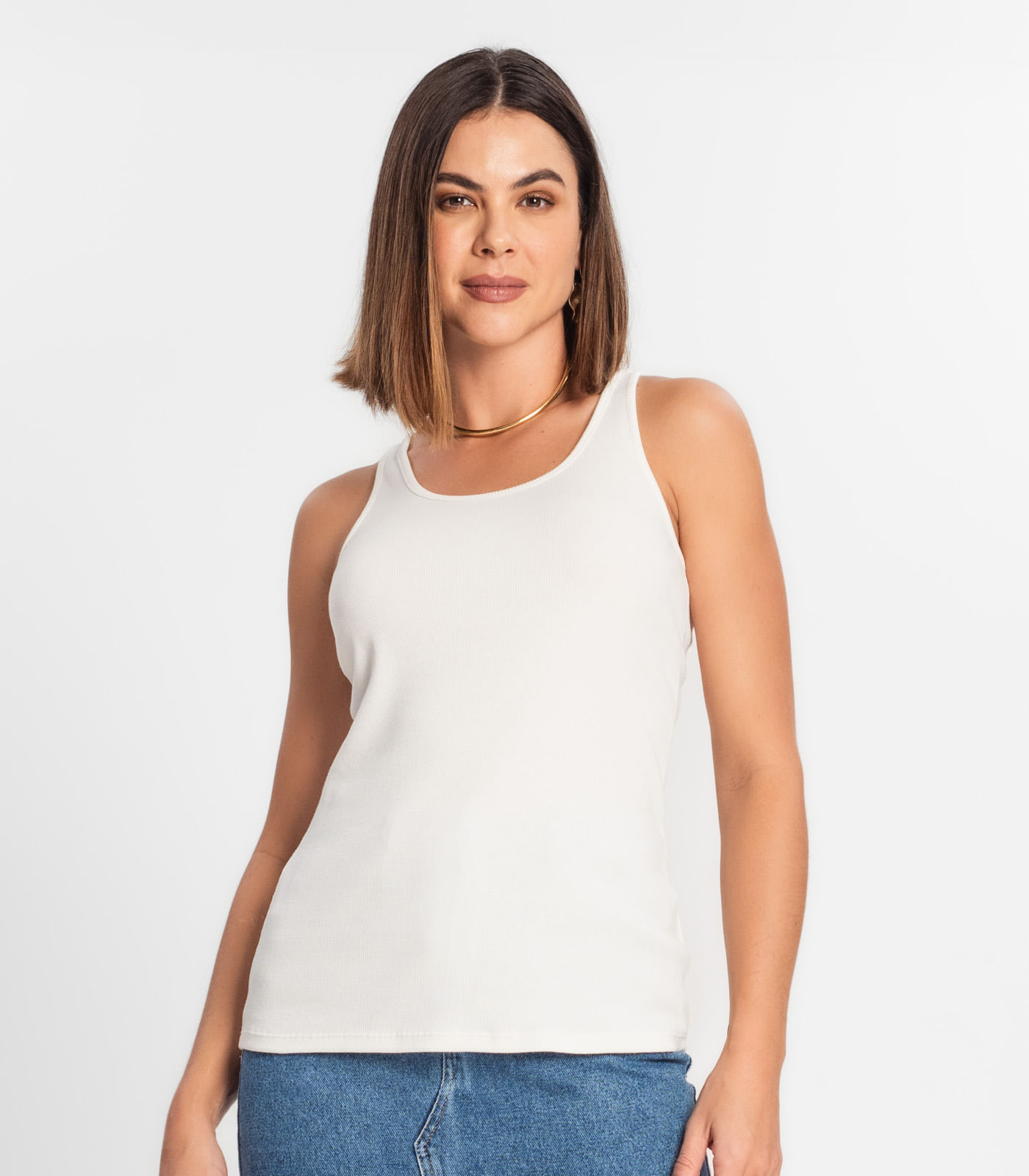 Regata Feminina Em Ribana Rovitex Bege - Imagem 2