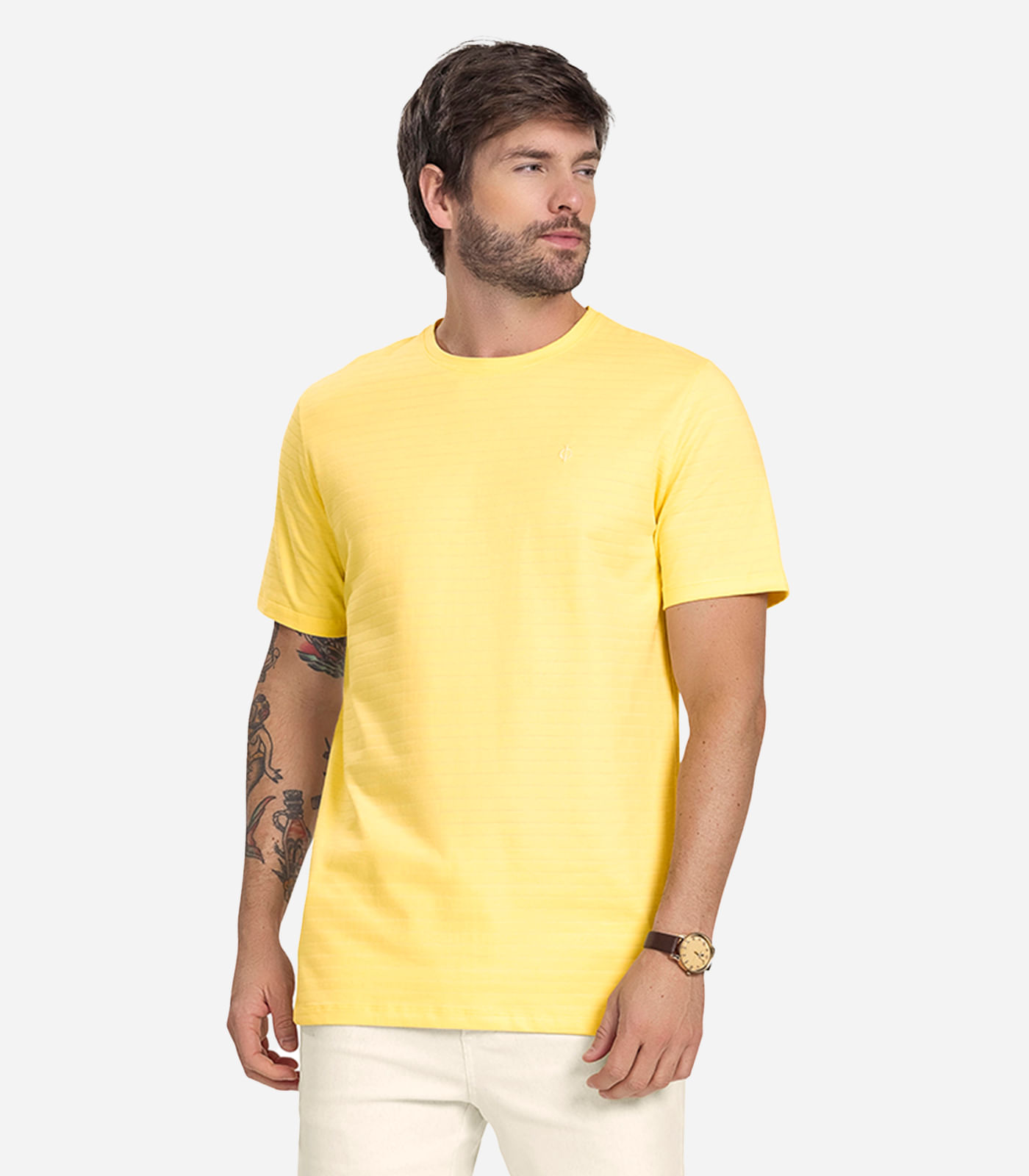 Camiseta Masculina Cotton Listrado Diametro Amarelo - Imagem 5