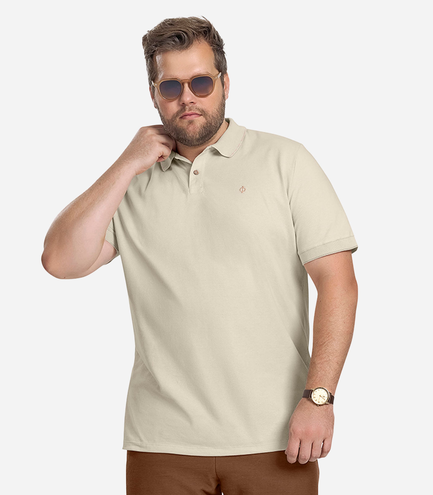 Polo Masculina Plus Size Diametro Bege
