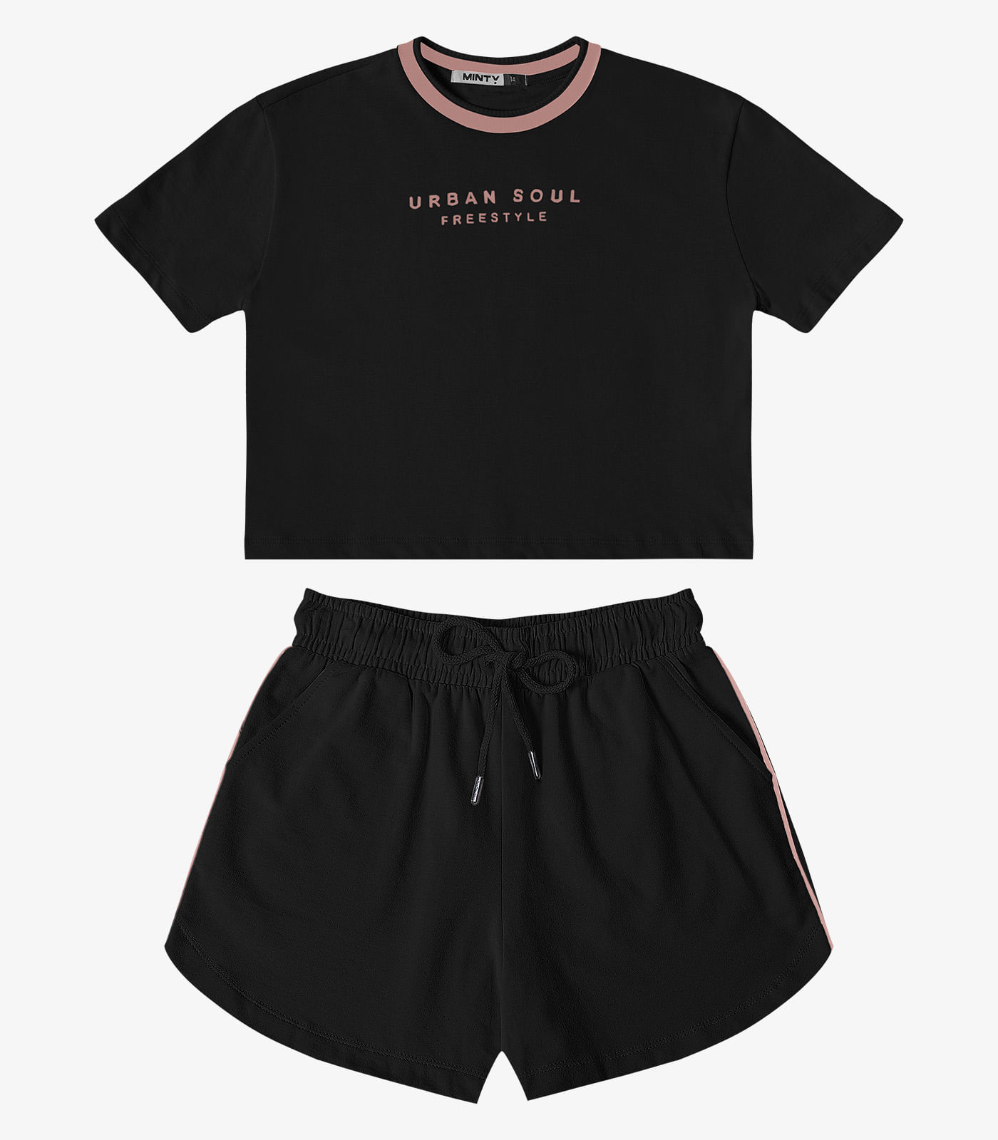 Conjunto Blusa Com Shorts Moletinho Feminino Minty Preto
