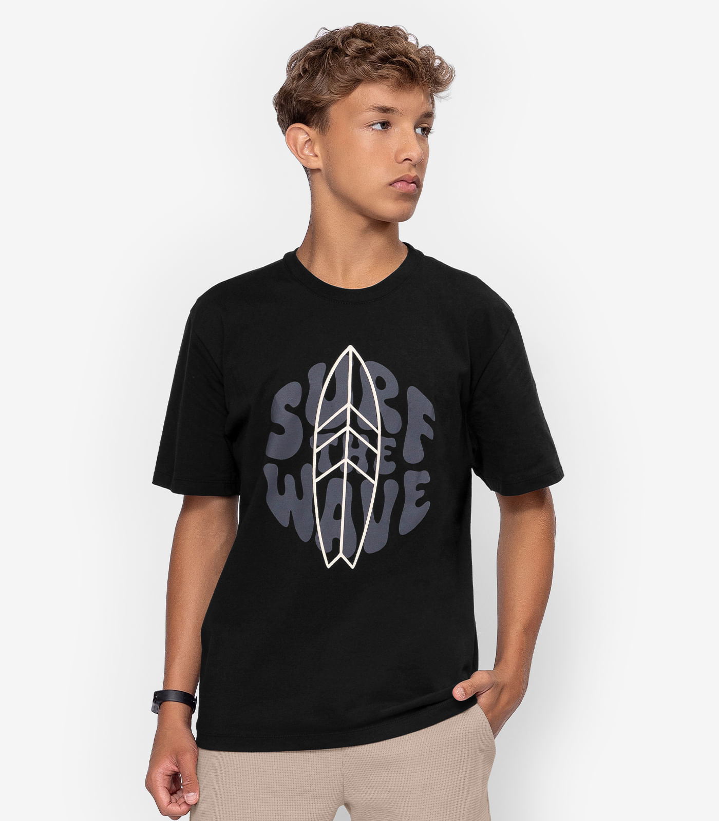 Camiseta Juvenil Estampa Surf Masculina Minty Preto - Imagem 3