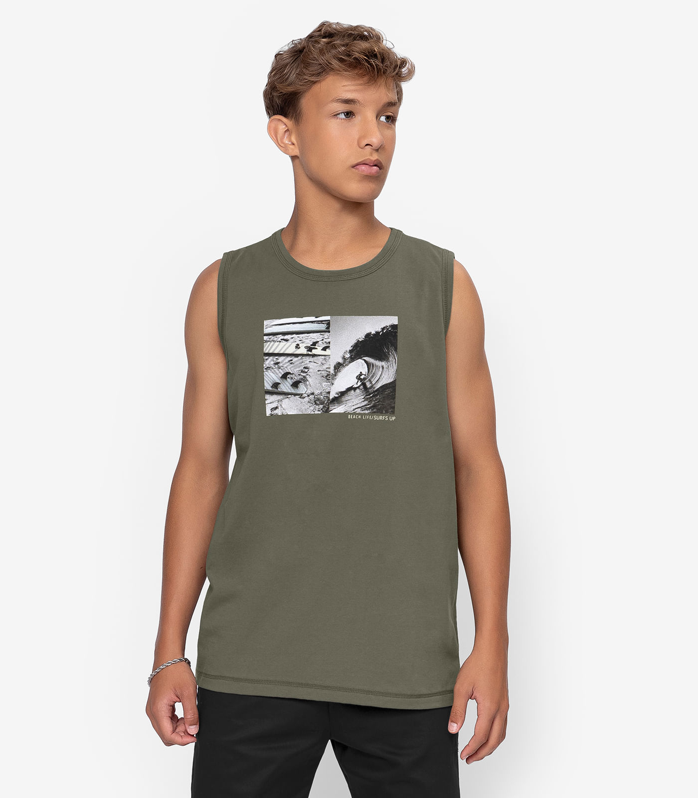 Regata Juvenil Meia Malha Masculina Minty Verde - Imagem 5