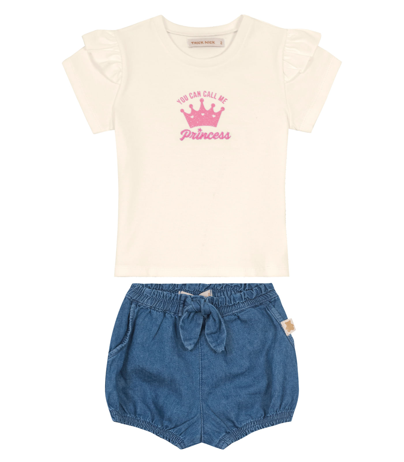 Conjunto Blusa Princess Com Shorts Trick Nick Bege