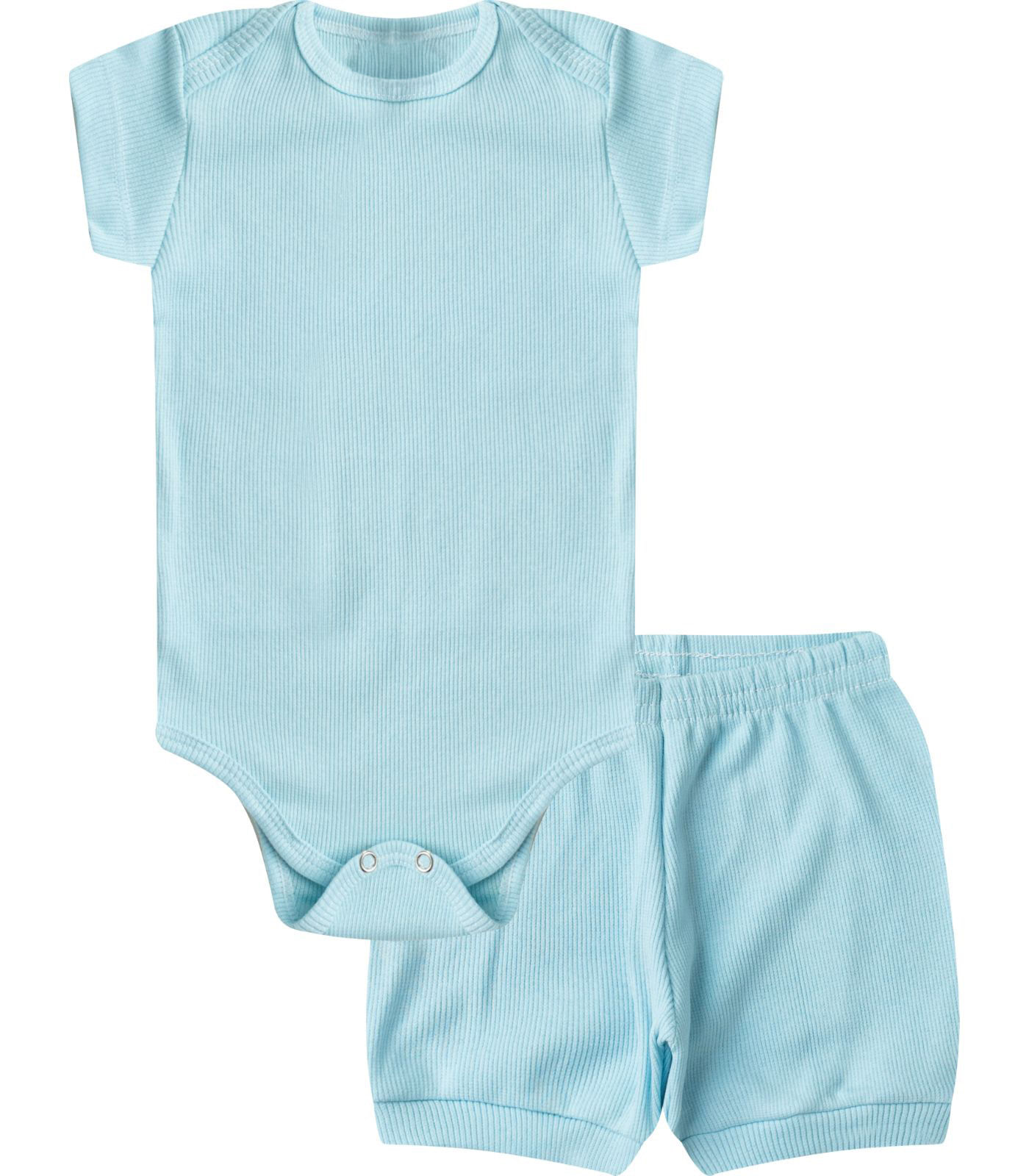 Kit Body Bebê Curto Canelado 2 Peças Select Azul