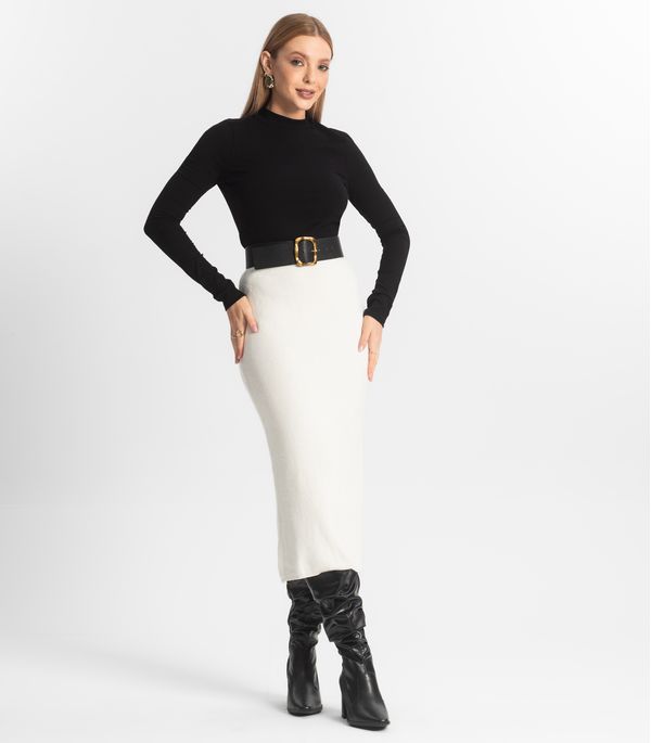 Saia Midi Feminina Tricot Epifani Branco P