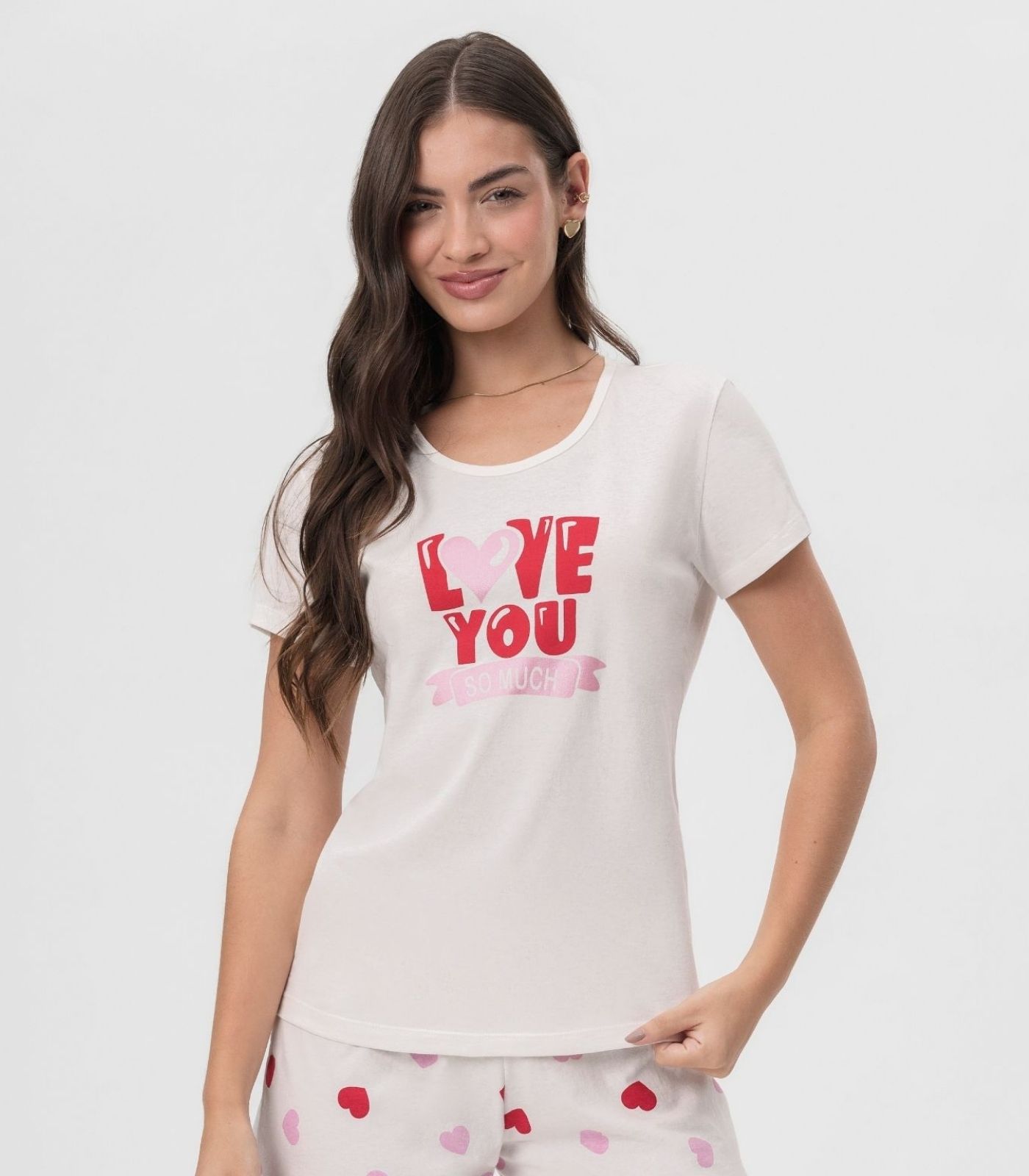 Short Doll Feminino Corações Mensageira Da Paz Branco - Imagem 5