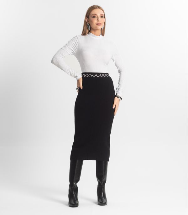 Saia Midi Feminina Tricot Epifani Preto P