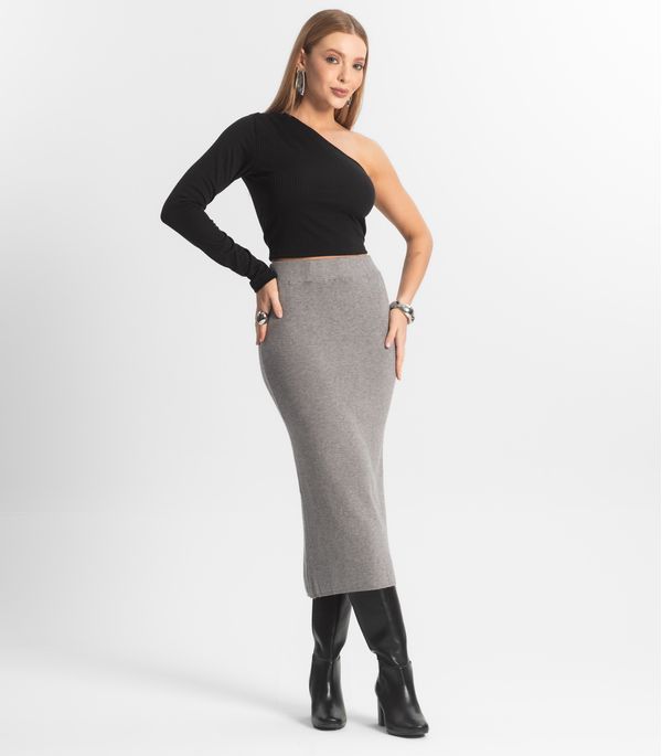 Saia Midi Feminina Tricot Epifani Cinza M