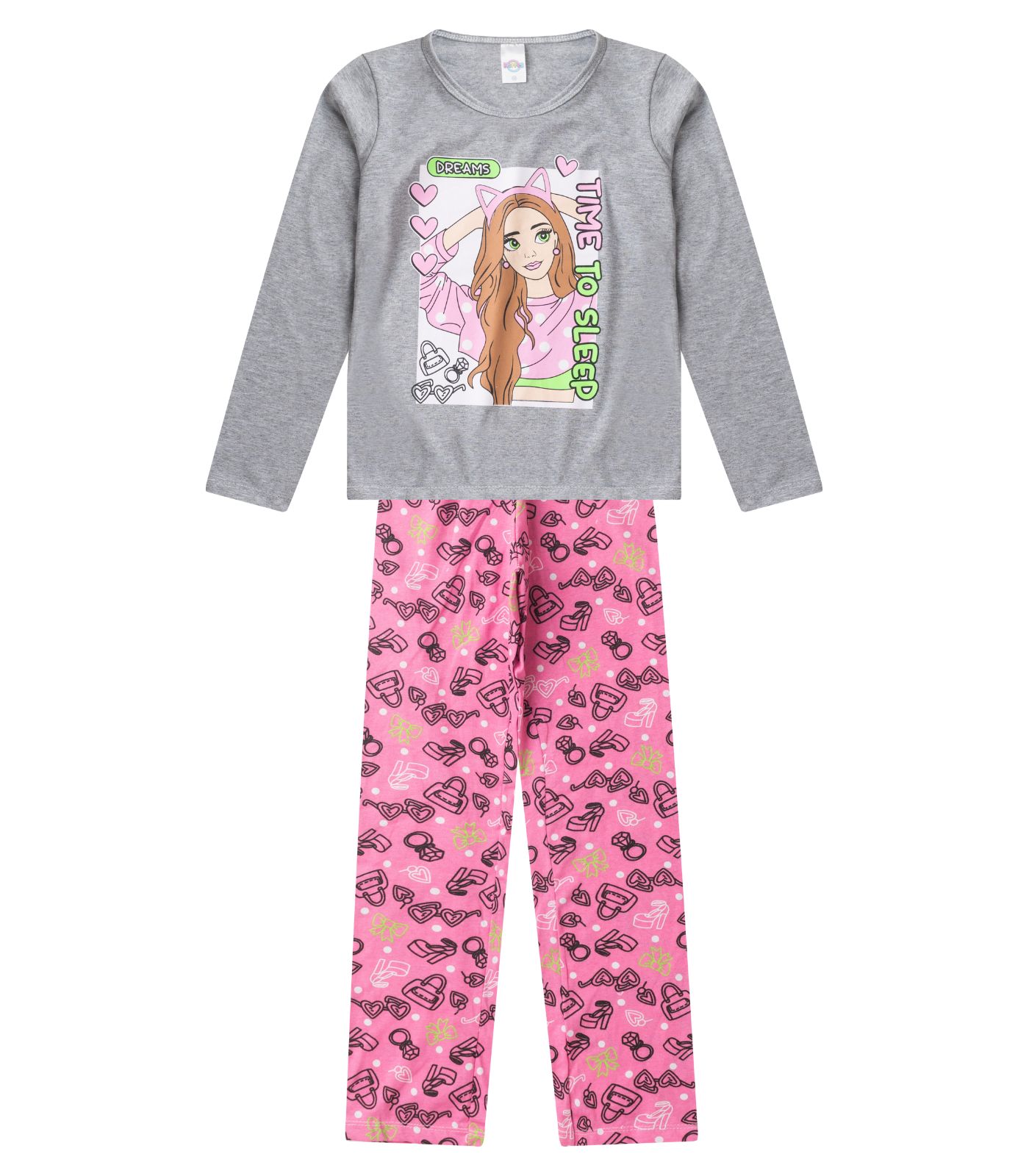 Pijama Menina Manga Longa Brilha No Escuro Kappes Cinza - Imagem 3