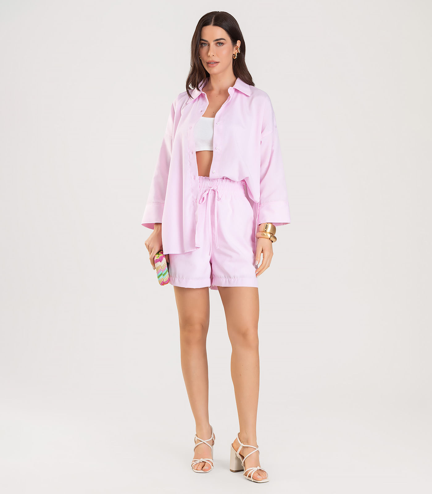 Shorts Feminino Listrado Dianna Rosa