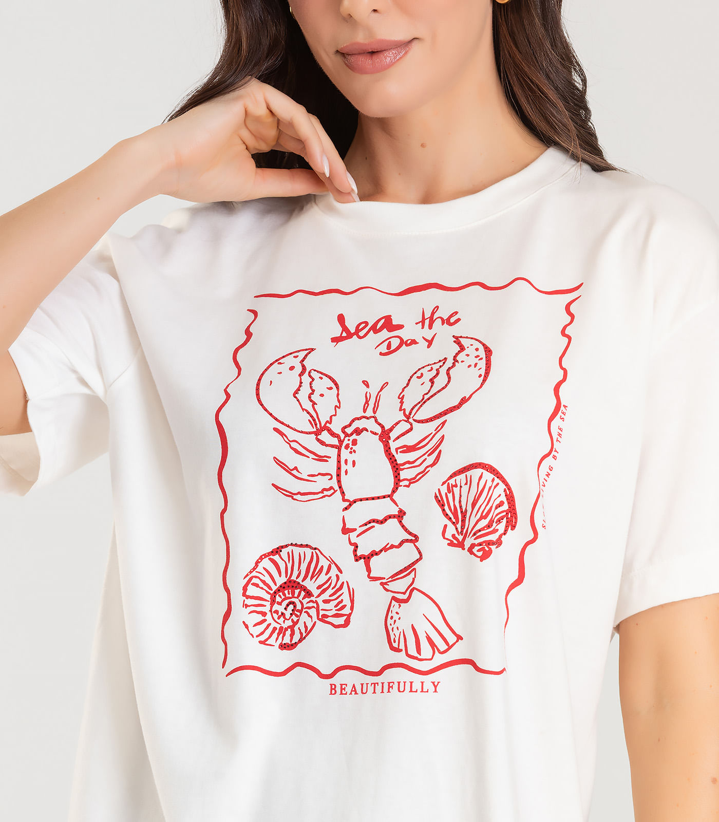 T-shirt Feminina Manga Curta Oversized Dianna Bege - Imagem 2