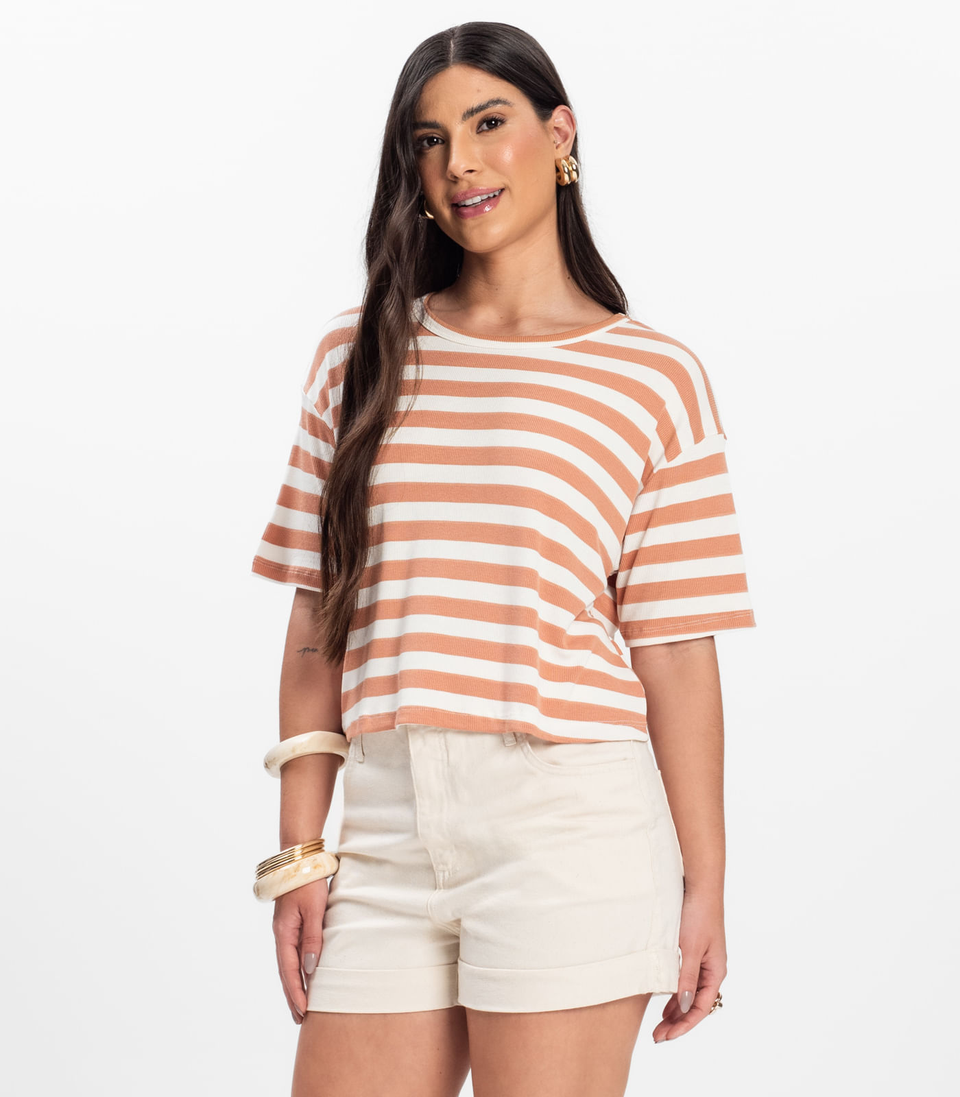 T- Shirt Feminina Canelada Infinita Cor Marrom