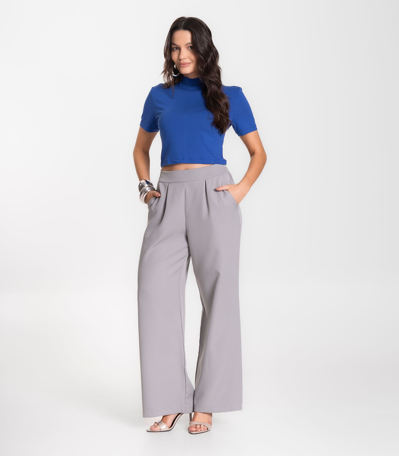 Calça Feminina Alfaiataria Com Bolsos Renaluci Cinza