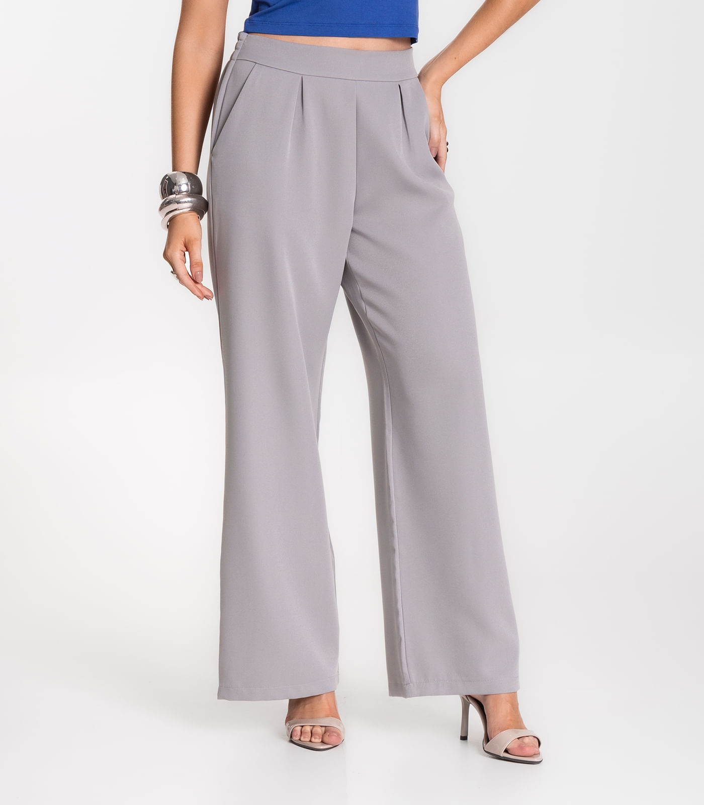 Calça Feminina Alfaiataria Com Bolsos Renaluci Cinza - Imagem 2